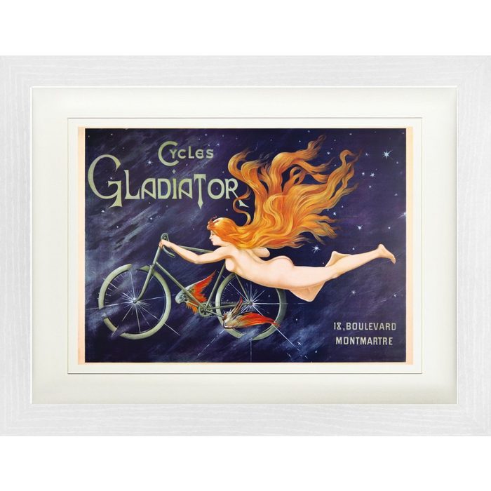 1art1 Bild mit Rahmen Historische Werbeplakate - Cycles Gladiator Nymphe Mit Rotem Haar Und Fahrrad 1895