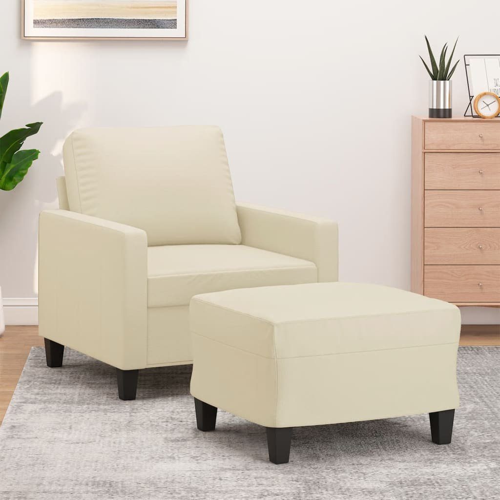 vidaXL Sofa Sessel mit Hocker Creme 60 cm Kunstleder