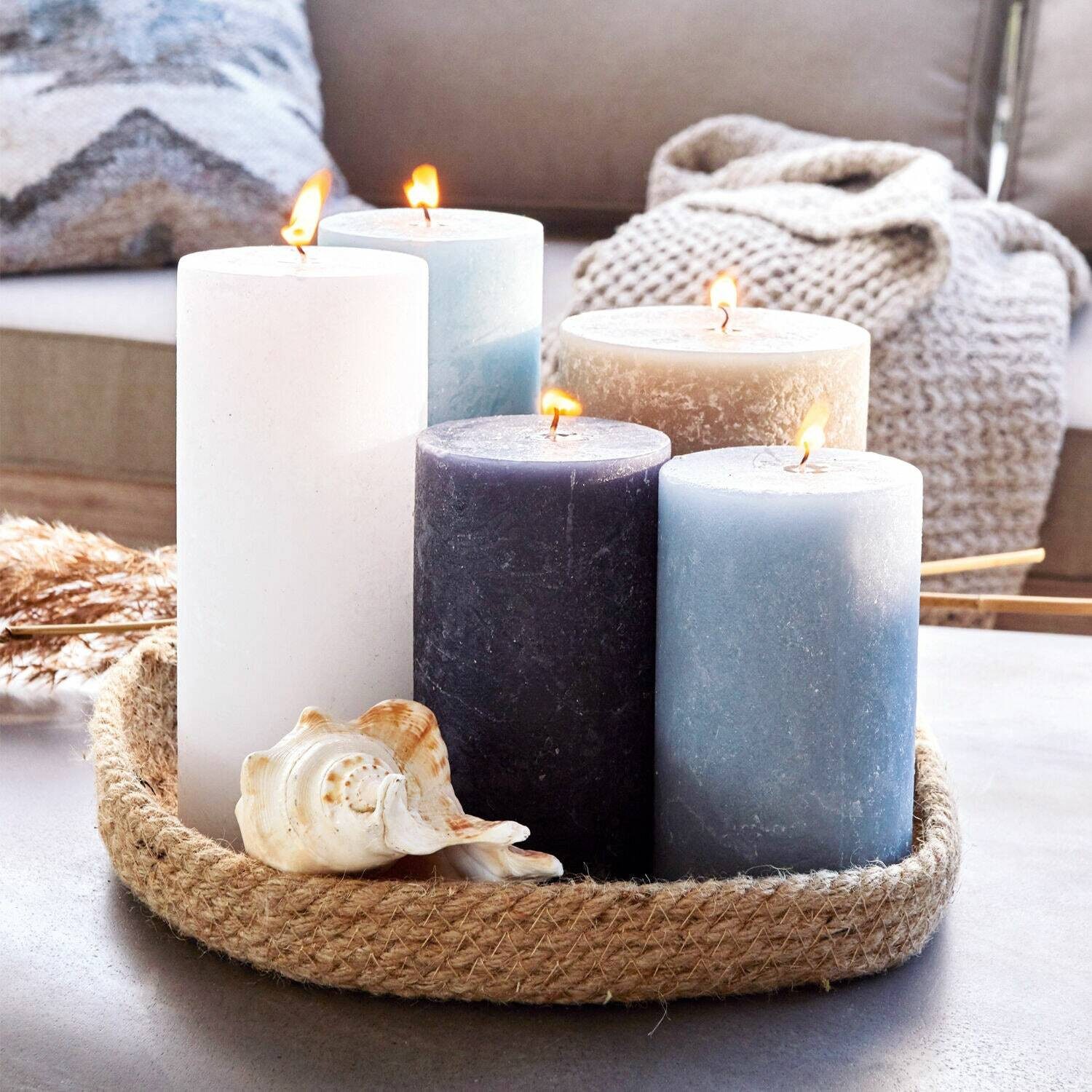 Mirabeau Stumpenkerze Kerze 5er Set Panagra blau/grau (5er Set, 5er Set), none