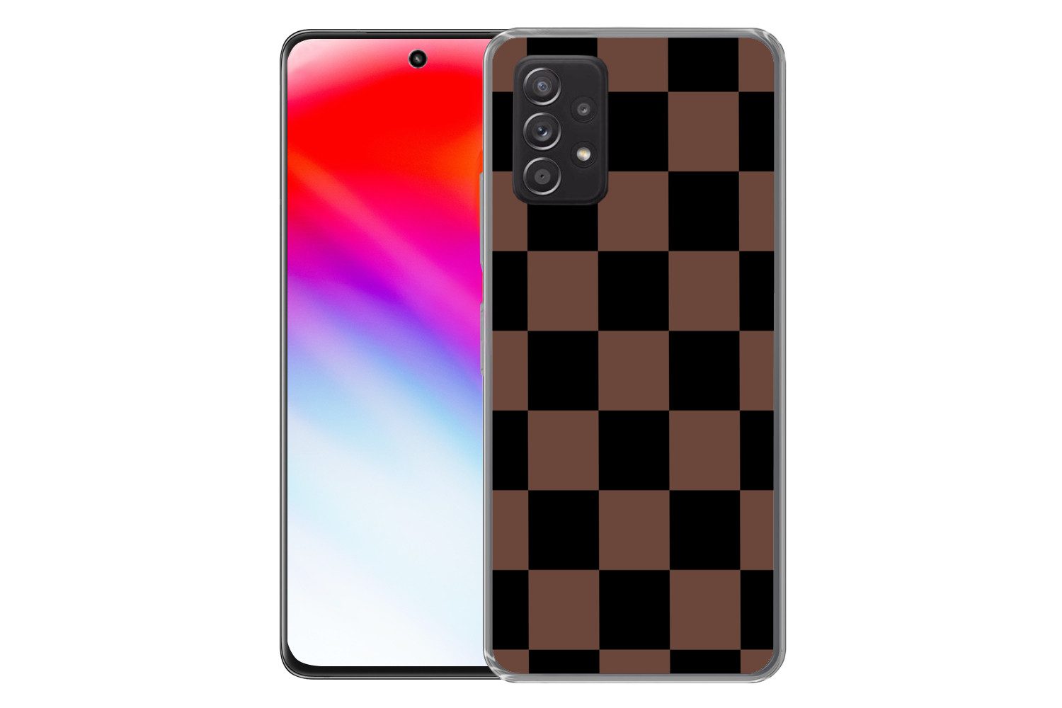 MuchoWow Handyhülle für Samsung Galaxy A53 5G Schachbrettmuster - Braun - Schwarz - Blöcke, Phone Case, Silikon, Schutzhülle Dünn