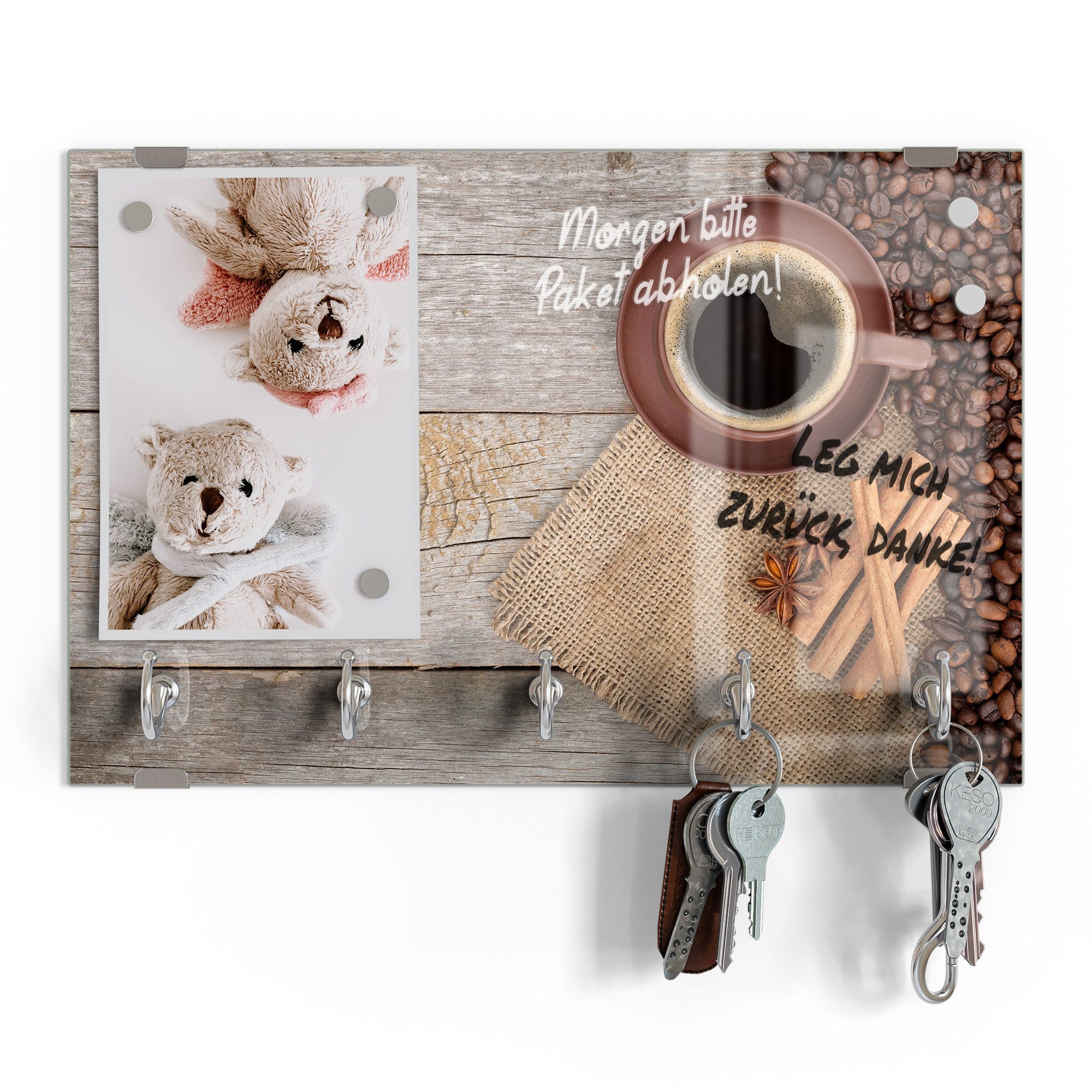 DEQORI Schlüsselbrett 'Blick in Kaffeetasse ', (1 St), Schlüsselhalter Schlüssel Haken Schlüsselboard modern Schlüsselleiste
