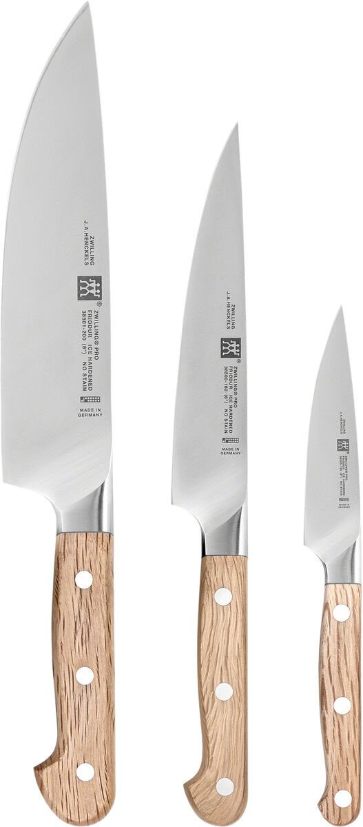 Zwilling Messer-Set ZWILLING Pro Wood Messerset, 3-tlg Stein Eiche Fleischmesser Kochmesser Spick-und Garniermesser (3-tlg)