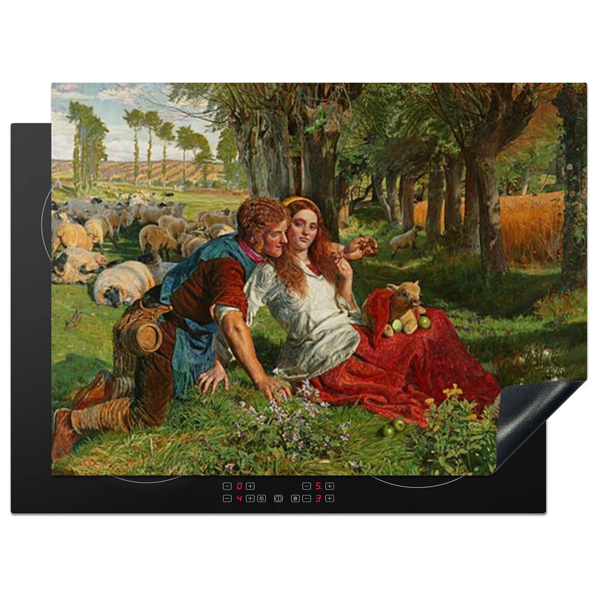 MuchoWow Herdblende-/Abdeckplatte Der Schafhirte - Gemälde von William Holman Hunt, Vinyl, (1 tlg), 70x52 cm, Mobile Arbeitsfläche nutzbar, Ceranfeldabdeckung