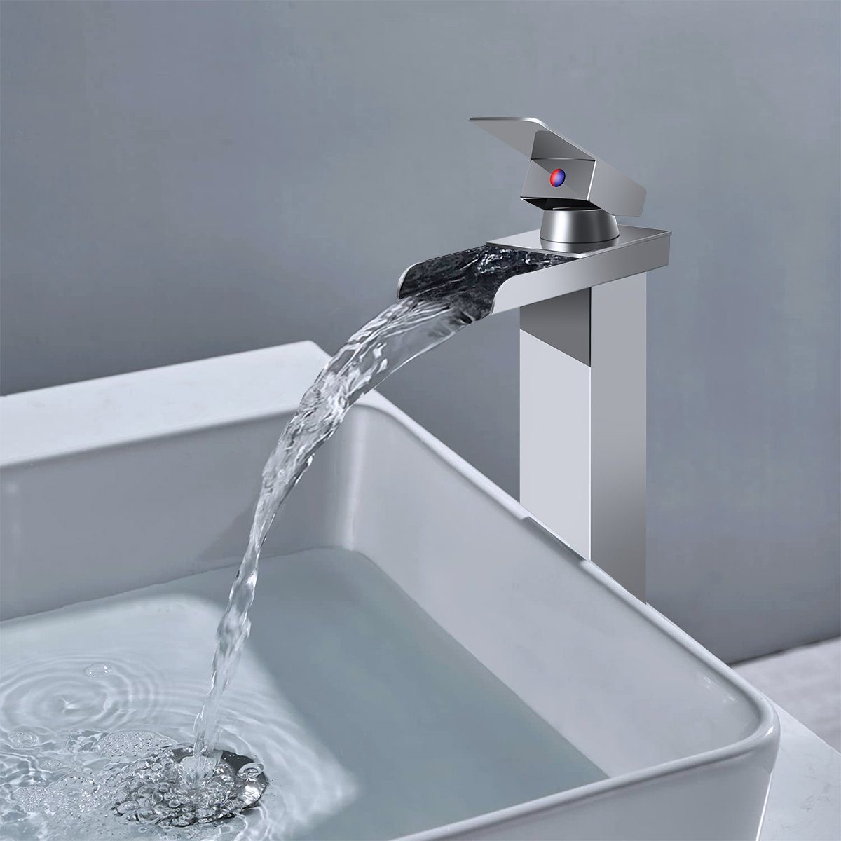 Greensky Waschtischarmatur Wasserfall Waschbecken 304 Edelstahl  wassersparend für Badezimmer Hochwertige Wasserhahn Bad Einhebelmischer