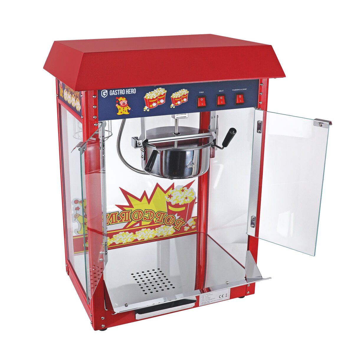 GastroHero Popcornmaschine Popcorn Maker 5 kg/h - Gastro - Party - Event, Popcornautomat, schwenkbarer Kessel, 3 Min. pro Portion