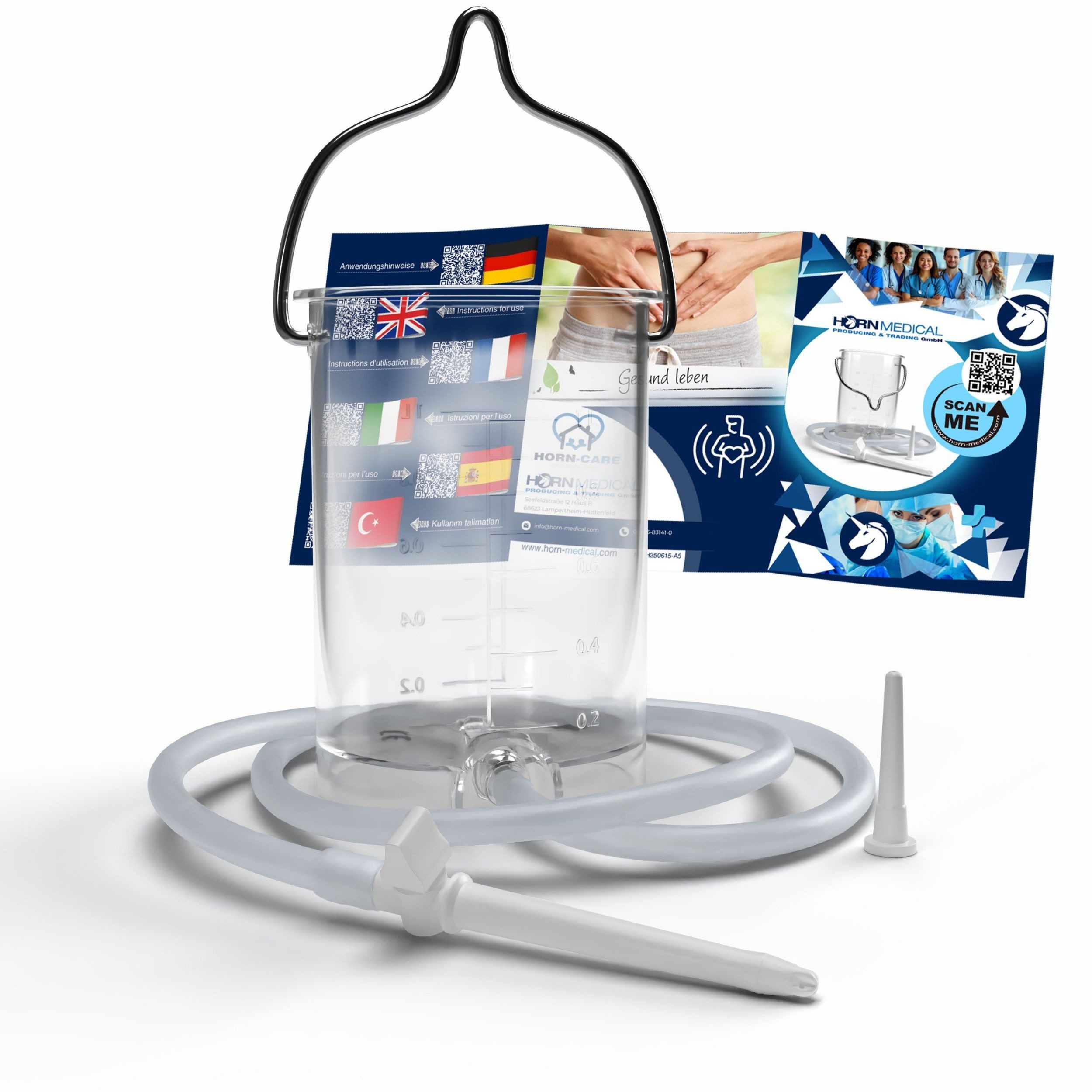 Horn Medical Mobiles Bidet Horn Medical Einlaufbecher mit Irrigator-Set (Darm-Detoxing, 1 St., und zur Behandlung vaginaler Irritationen), für eine einfache, schonende Darmreinigung z.B. bei Fastenkuren