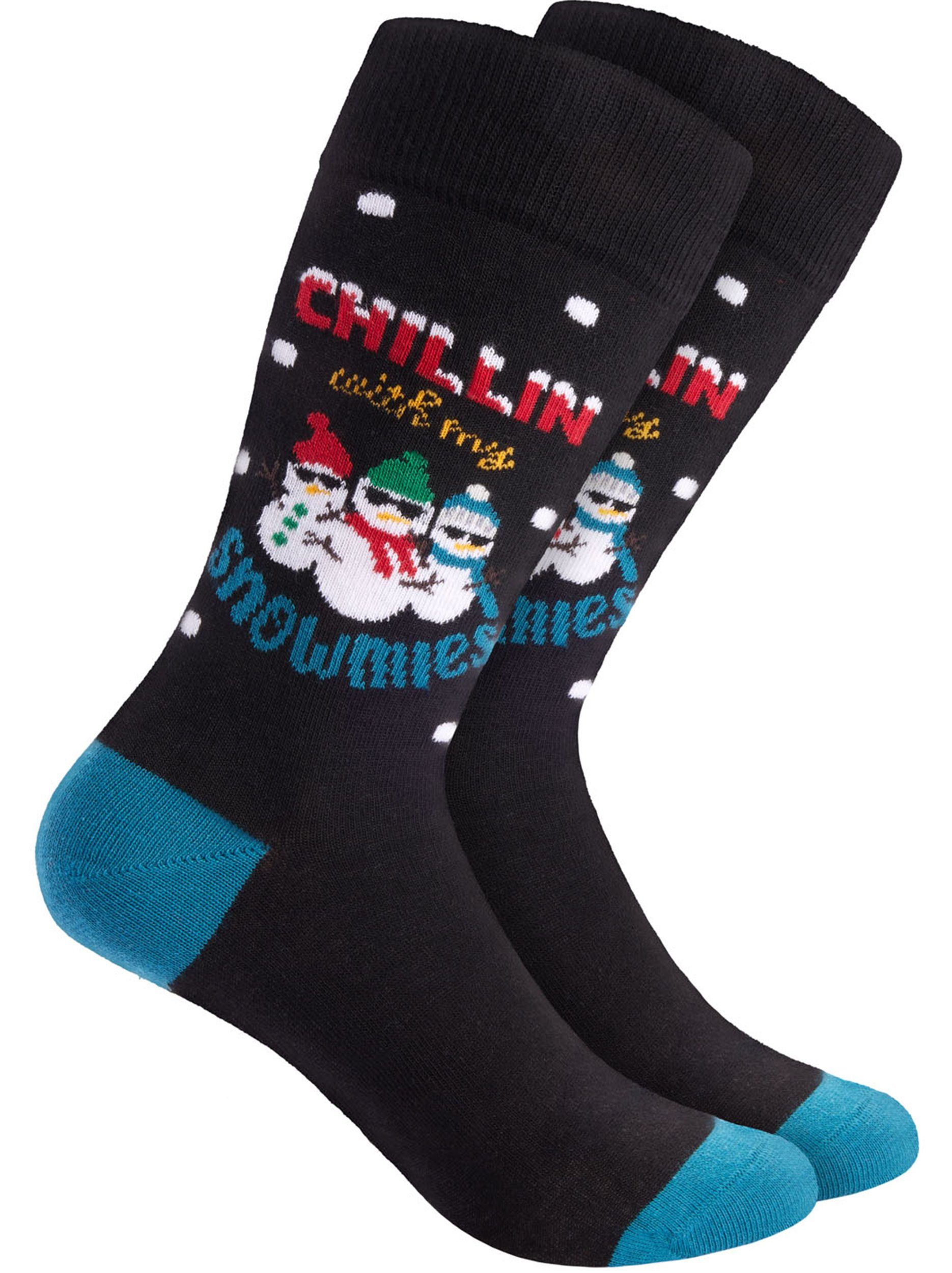 BRUBAKER Socken Weihnachtssocken - Lustige (Unisex my Bunt, Socken Damen und Baumwollsocken, Herren with Xmas Chillin 3-Paar) Snowmies für und Bier
