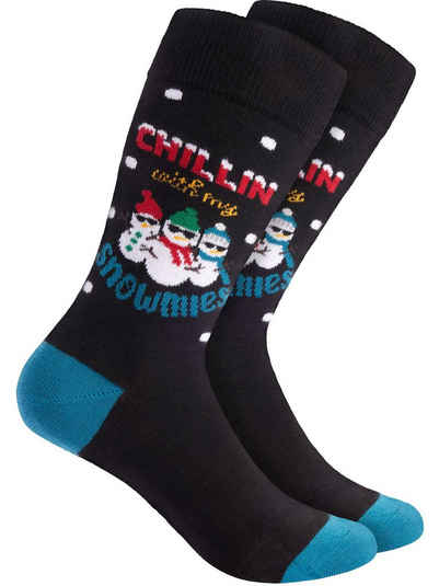 BRUBAKER Шкарпетки Weihnachtssocken für Damen und Herren - Chillin with my Snowmies (Baumwolle, 1-Paar, Unisex) Lustige Schneemann Squad Herren- und Damensocken