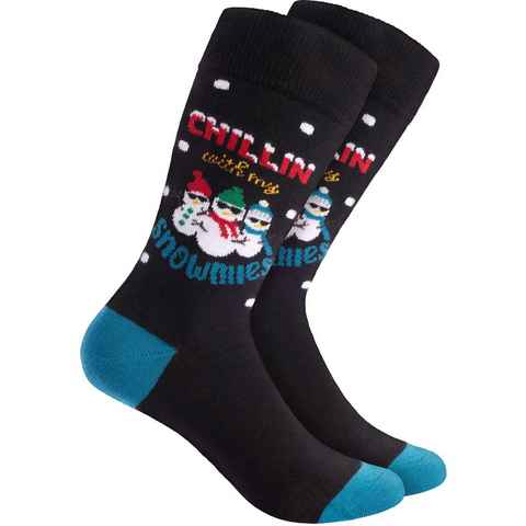 BRUBAKER Socken Weihnachtssocken für Damen und Herren - Chillin with my Snowmies (Baumwolle, 1-Paar, Unisex) Lustige Schneemann Squad Herren- und Damensocken
