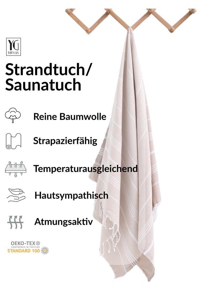 95x175cm, & YENGAS & schnelltrocknend, leicht platzsparend Hamamtuch, Saunatuch, Strandtuch, Peshtemal, 100% beige Baumwolle