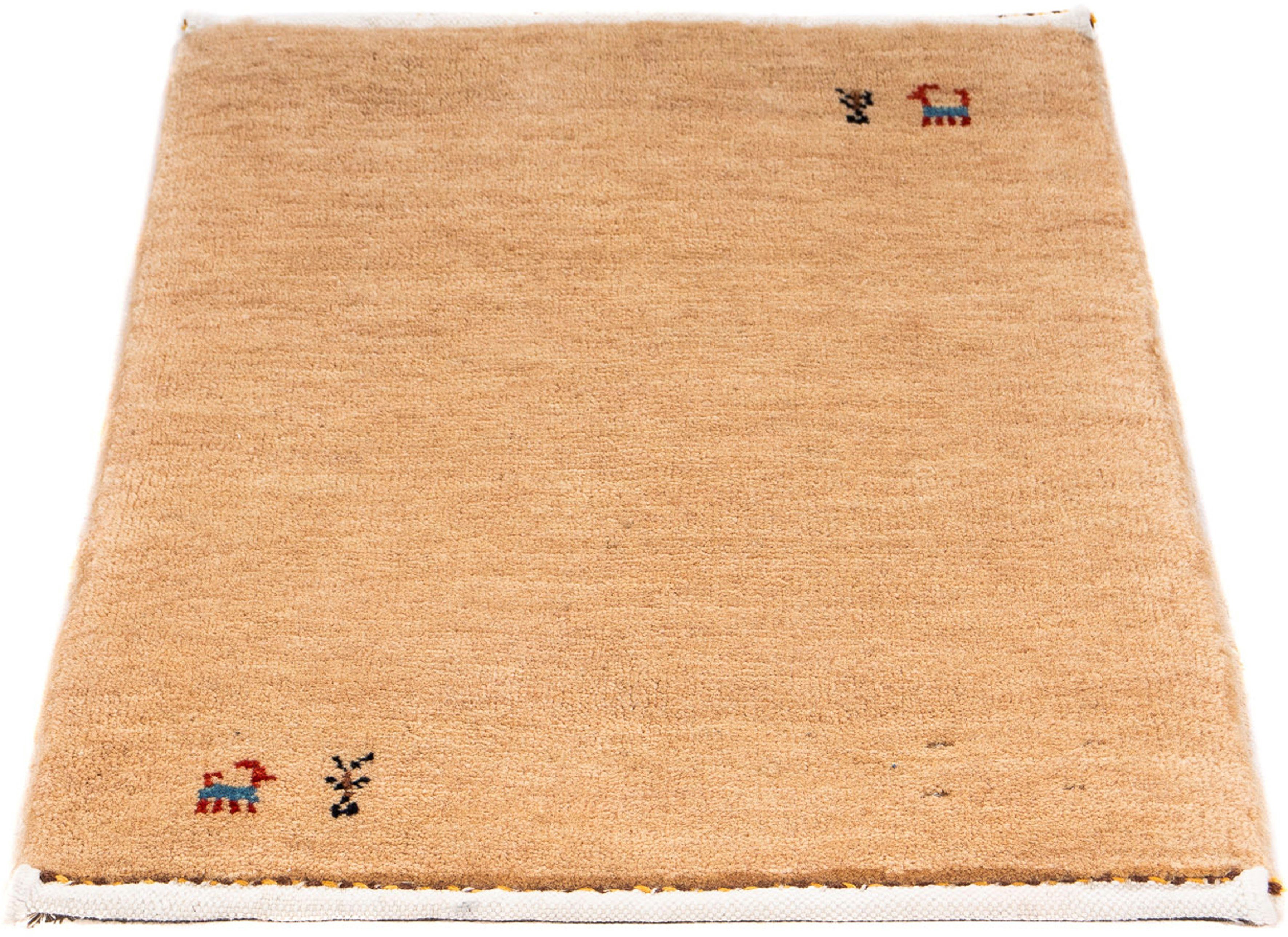 Wollteppich Gabbeh - Loribaft Perser - 60 x 40 cm - hellbraun, morgenland, rechteckig, Höhe: 12 mm, Wohnzimmer, Handgeknüpft, Einzelstück mit Zertifikat