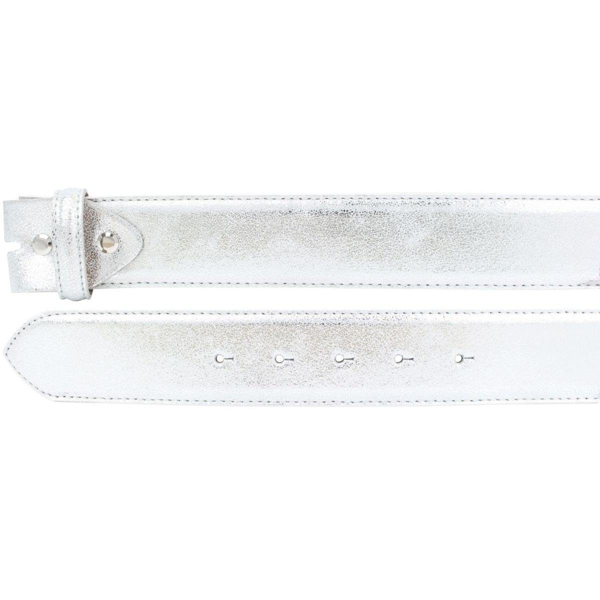 BELTINGER Ledergürtel Hochwertiger Gürtel Echt Meta Leder cm 4 Schnalle Metall-Optik - Silber ohne