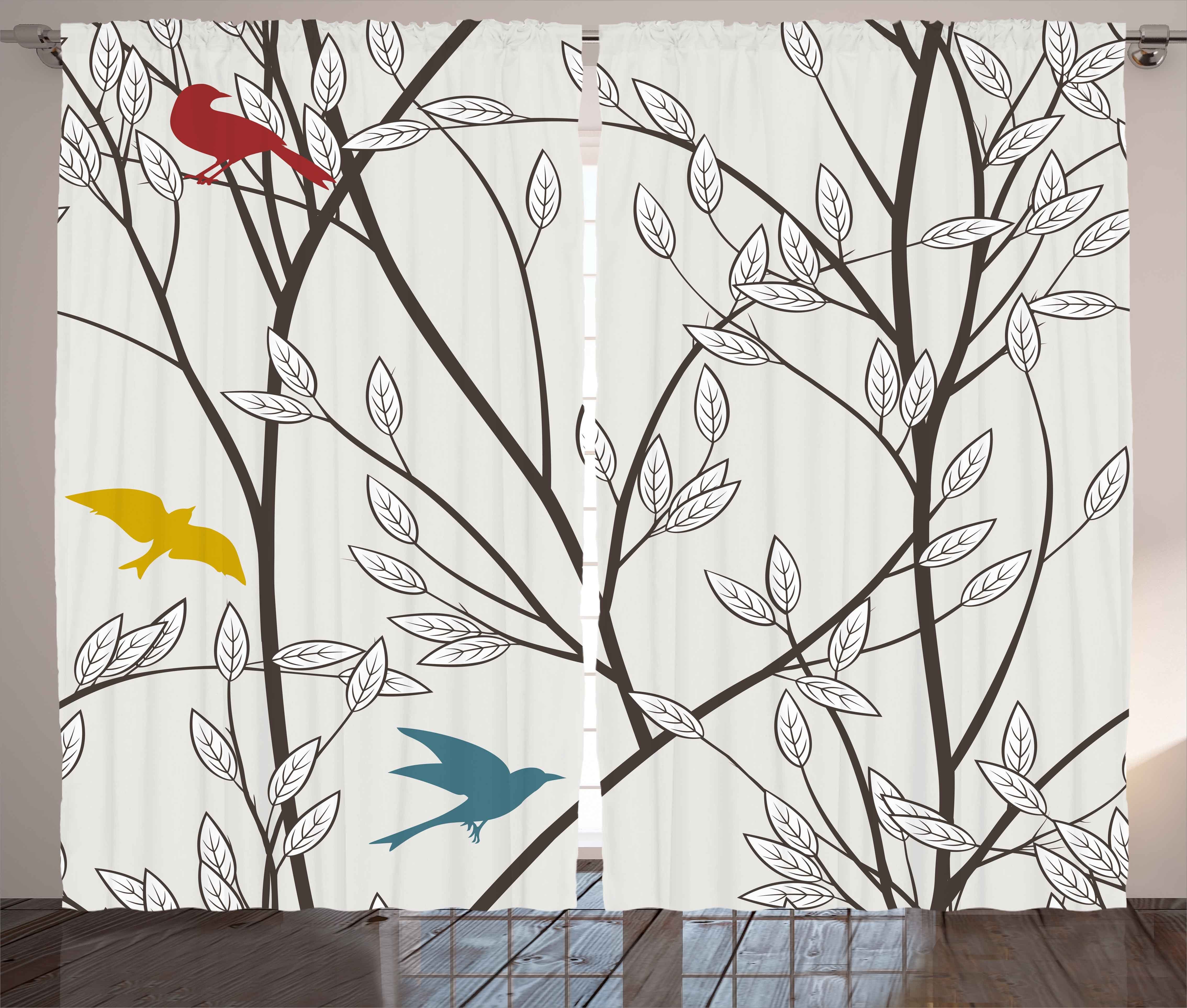 Gardine Schlafzimmer Kräuselband Vorhang mit Schlaufen und Haken, Abakuhaus, Vögel Vögel Wildlife Cartoon | Fertiggardinen