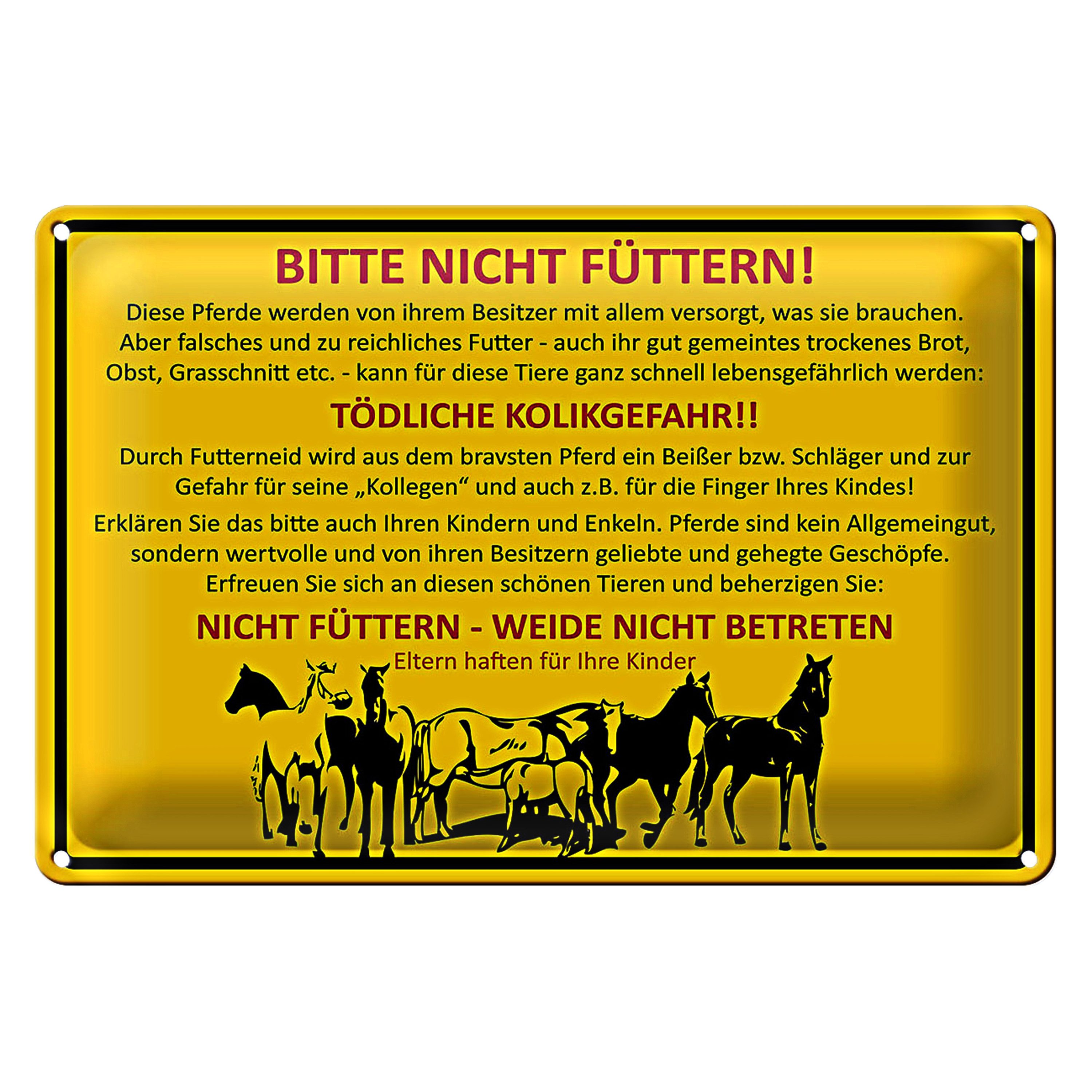 Roomando Metallschild Tiere 40x30cm bitte nicht füttern Pferde Weide
