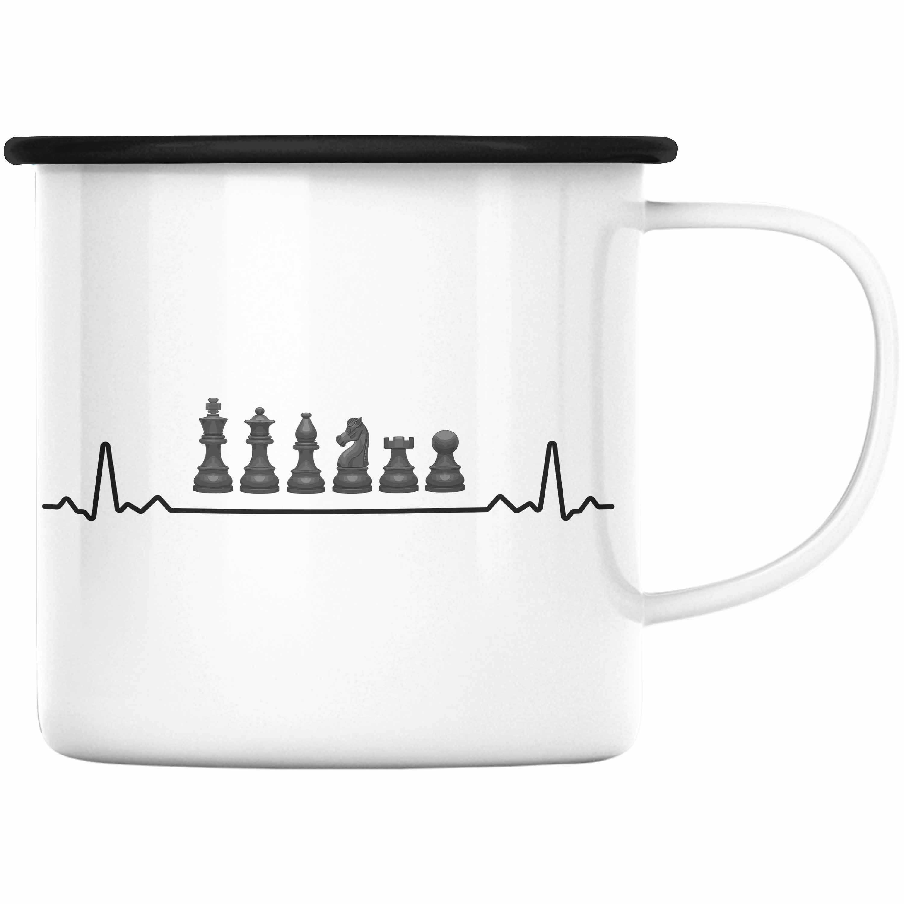 Trendation Thermotasse Schachspieler Schachfiguren Tasse Geschenkidee Grafik Schwarz Emaille Geschenk - Schach mit Trendation Spruch