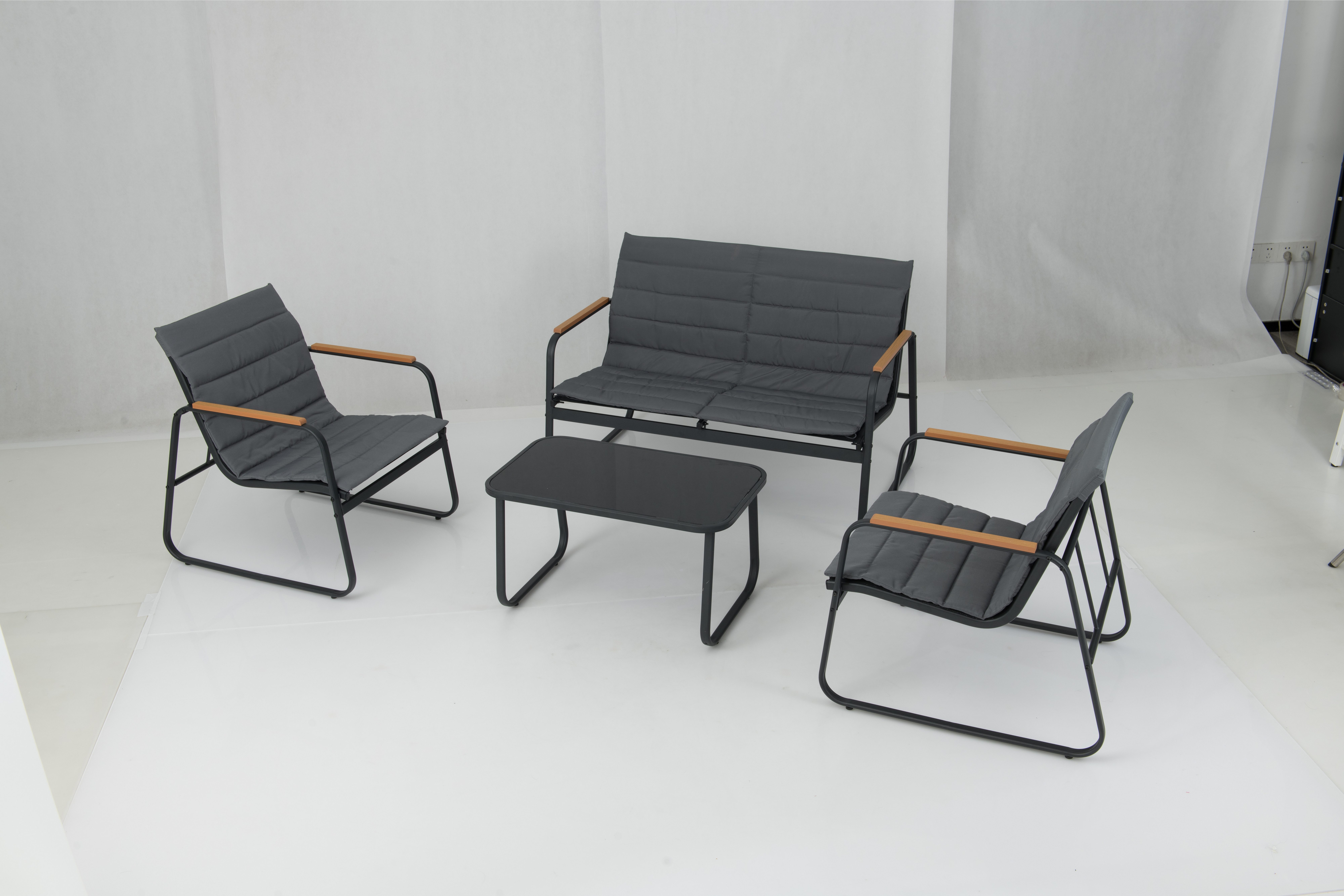 COSTWAY Garten-Essgruppe, (4-tlg), Sitzgruppe mit Kissen und Glastisch