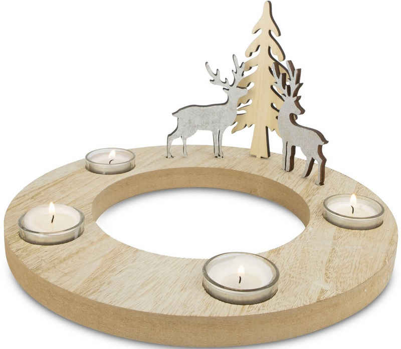 my home Adventsleuchter Торшери Juna aus Holz (1 St), Adventskranz mit 4 Gläsern, Weihnachtsdeko, Ø ca. 29,5 cm