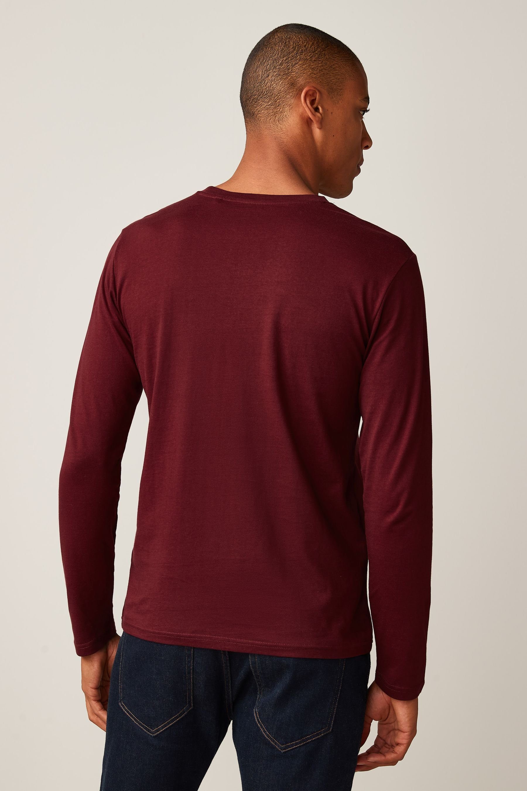 Next Regular (1-tlg) Rundhalsshirt Burgundy Fit Red Langarmshirt –