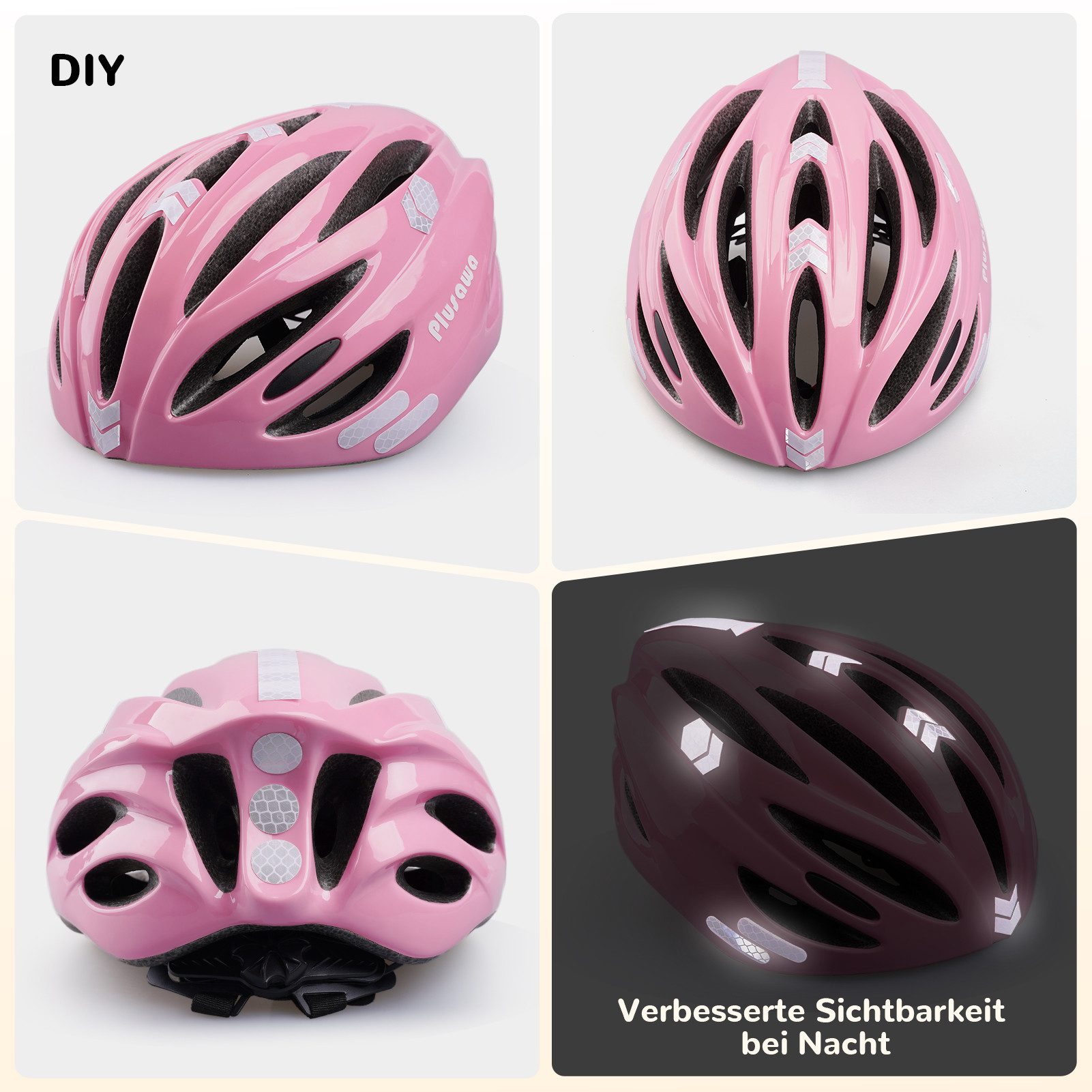 Alsterwell Kinderhelm Kinder Fahrradhelm, Verstellbarer Kinnriemen, 3D DIY & Reflektierende Aufkleber, Sporthelm für Roller & Inlineskates – Bild 4 von 5