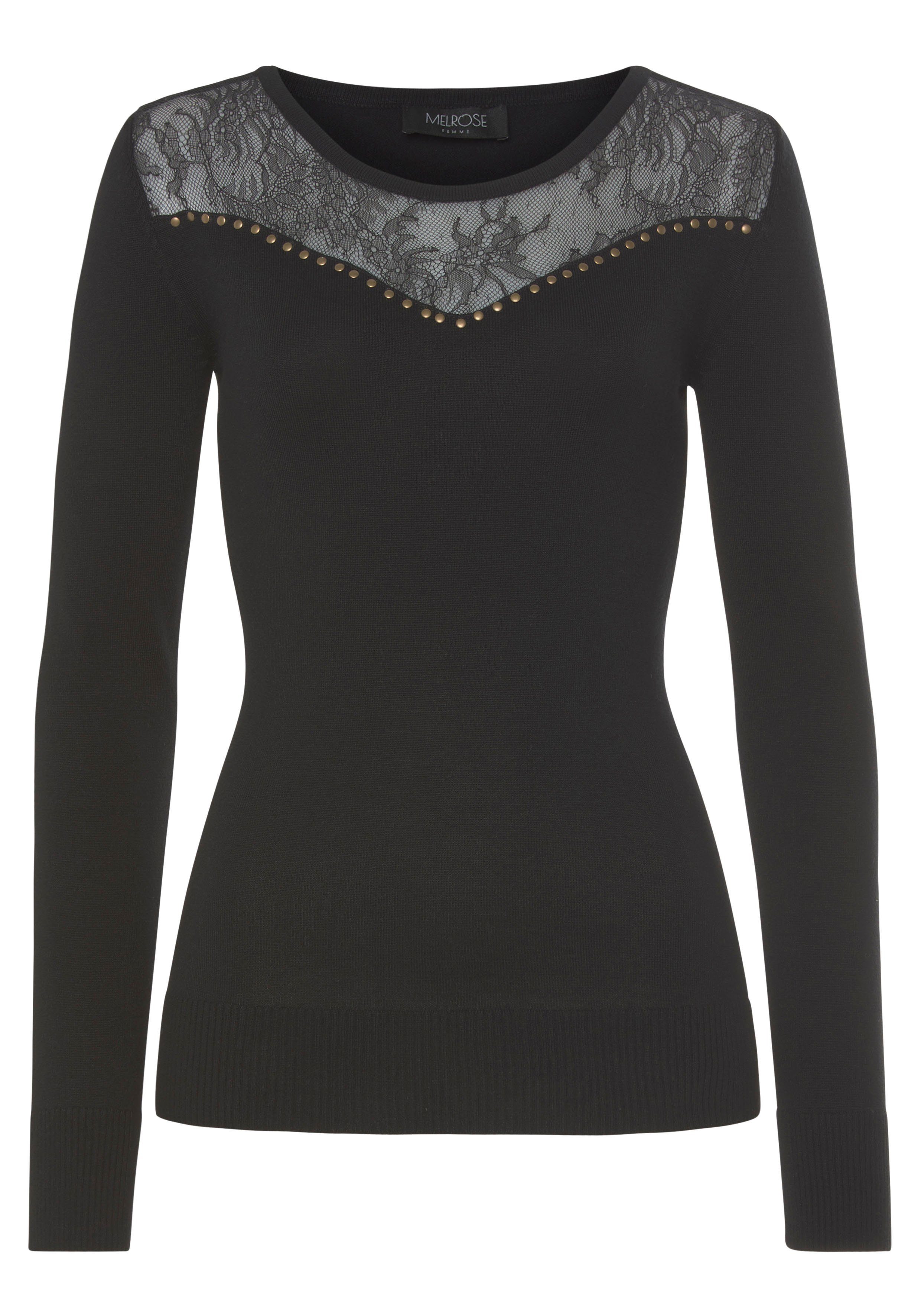 Melrose Rundhalspullover mit Spitze und Nieten-Details