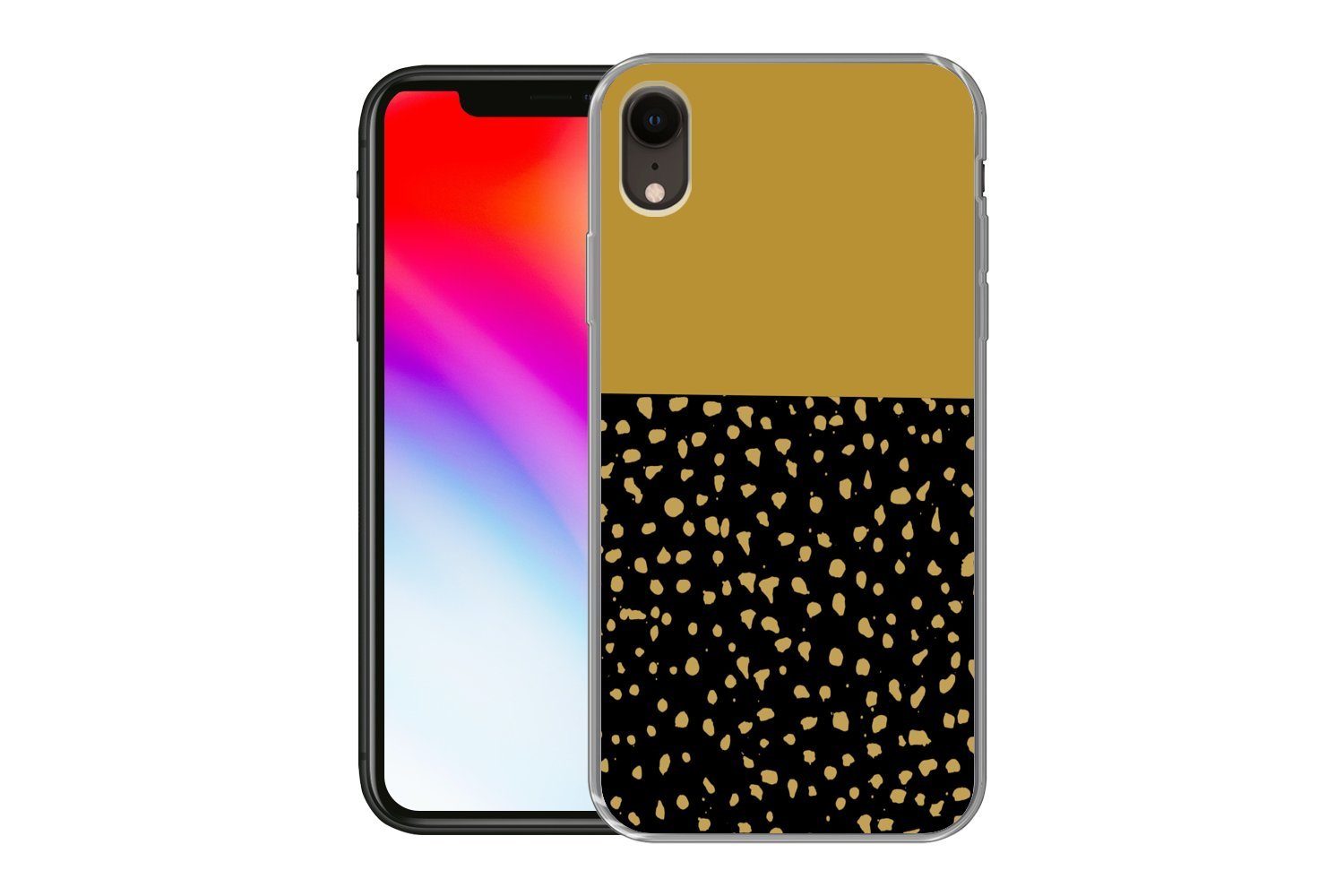 MuchoWow Handyhülle für Apple iPhone XR Polka dots - Ockergelb - Schwarz, Smartphone-Bumper, Print, Handy Schutzhülle Dünn