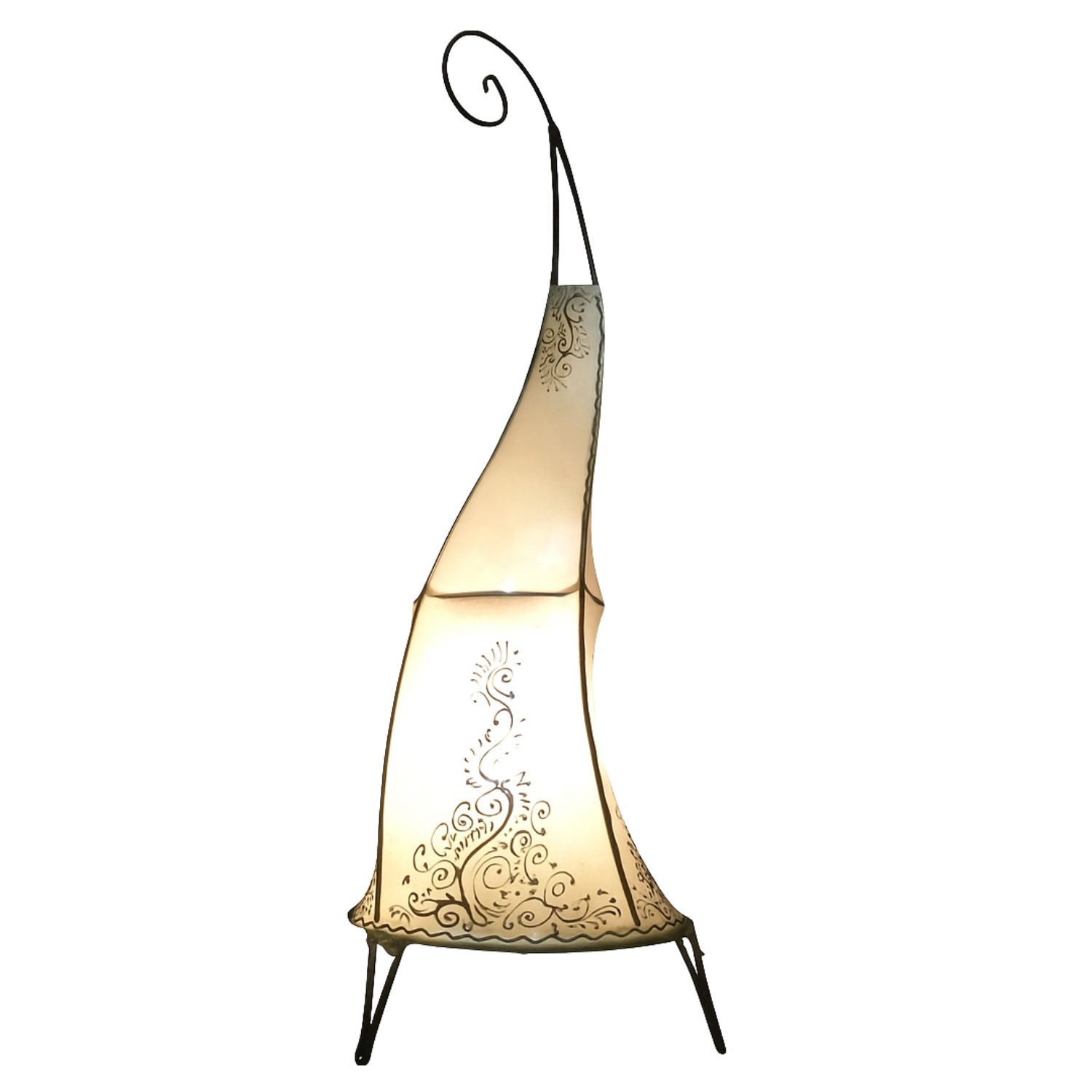 Marrakesch Orient & Mediterran Interior Stehlampe Orientalische Hennaleuchte Daya handgefertigt aus Leder in Beige 70 cm, Handwäsche