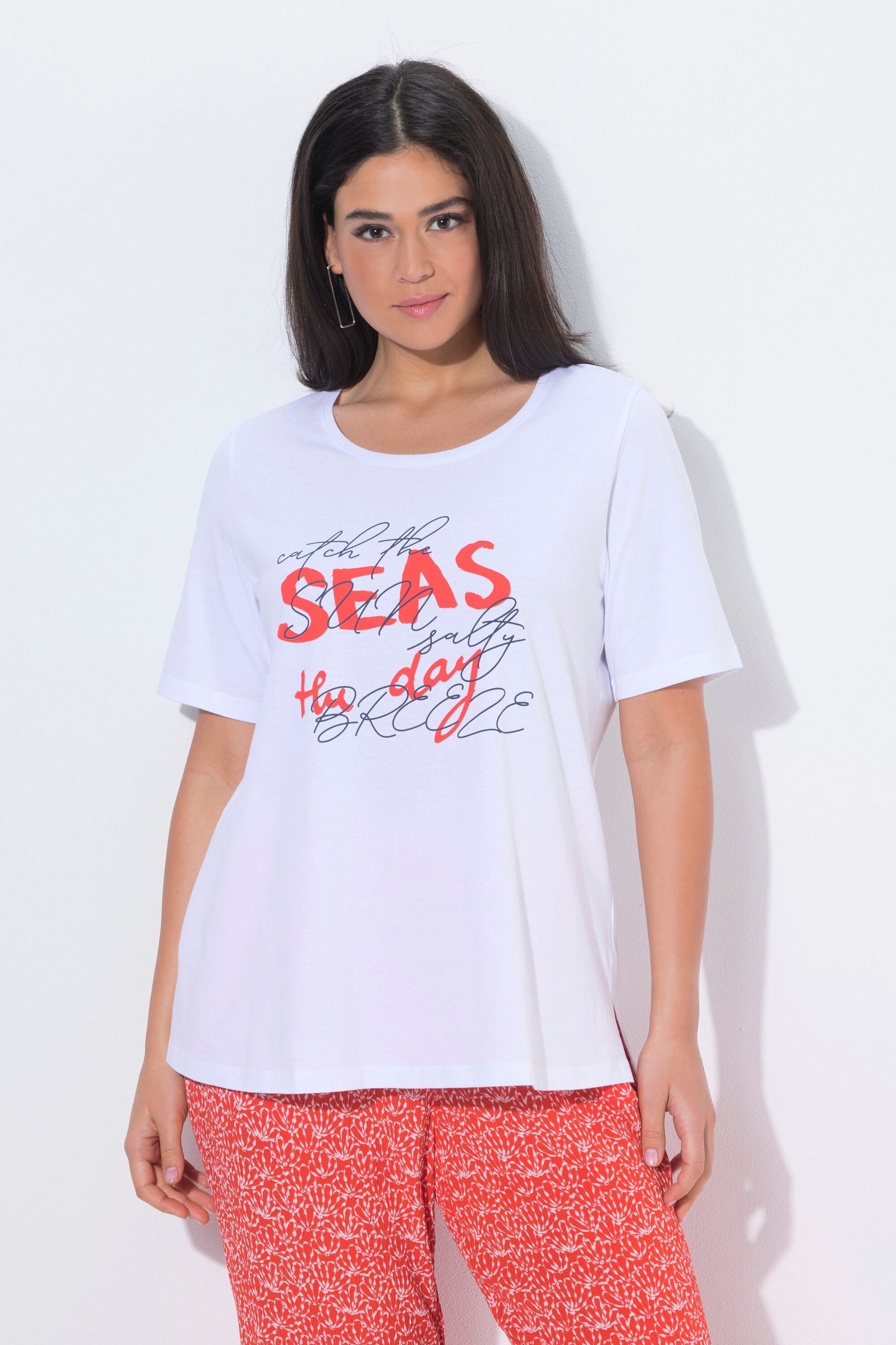 Ulla Popken T-Shirt T-Shirt Schriftmotiv Classic Rundhals Halbarm