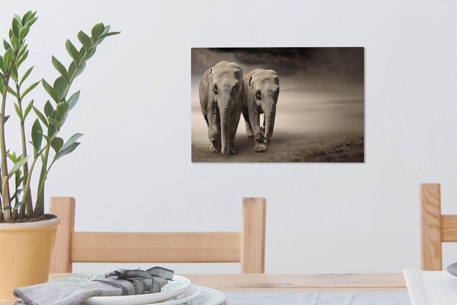 OneMillionCanvasses® Leinwandbild Elefant - Berg Aufhängefertig, Wanddeko, (1 cm Nebel, Leinwandbilder, Wandbild - St), 30x20