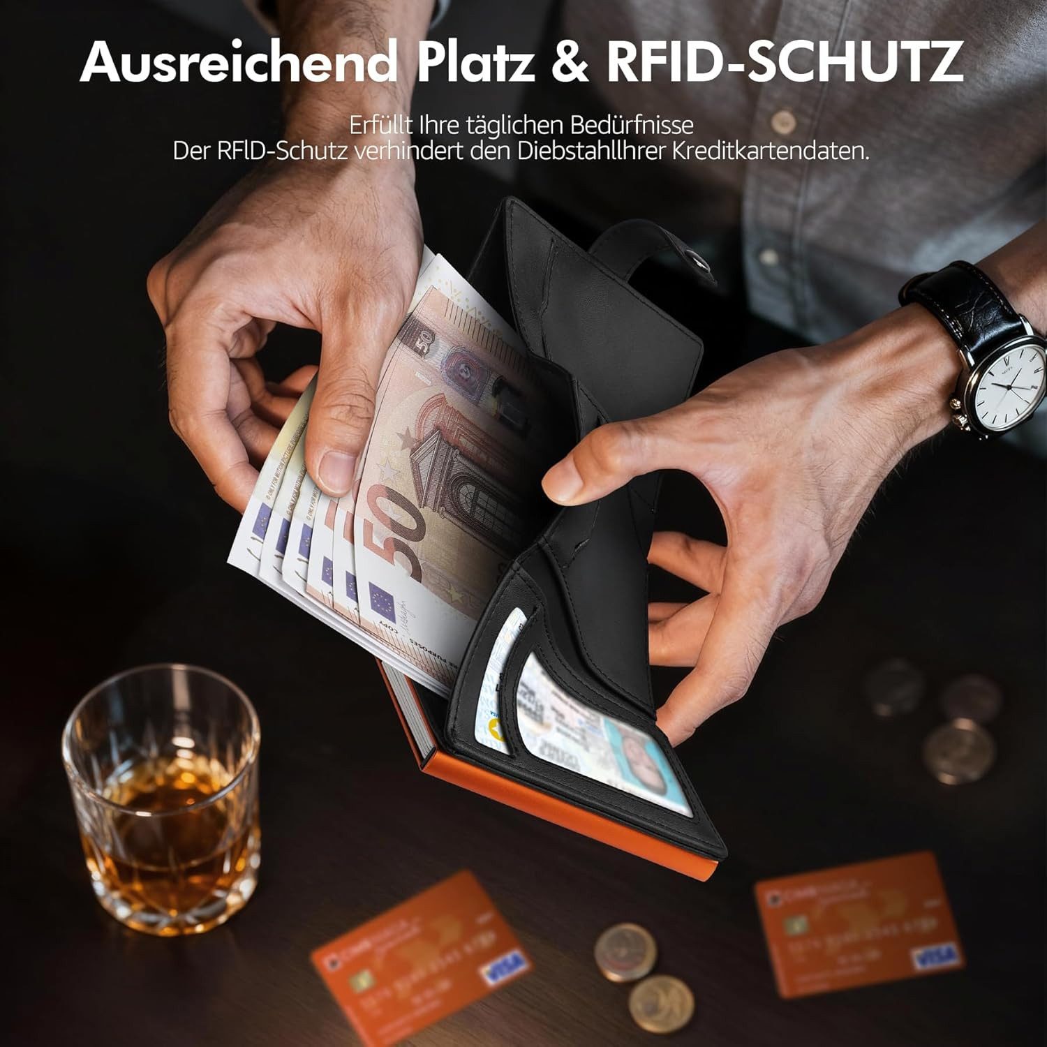 TEEHON Geldbörse Geldbeutel Herren mit Münzfach, Hochwertige Slim Wallet (Kartenetui Klein 8-10 Karten, Premium Exklusiv Geldbörse RFID Schutz), Portmonee Herre – Bild 5 von 5