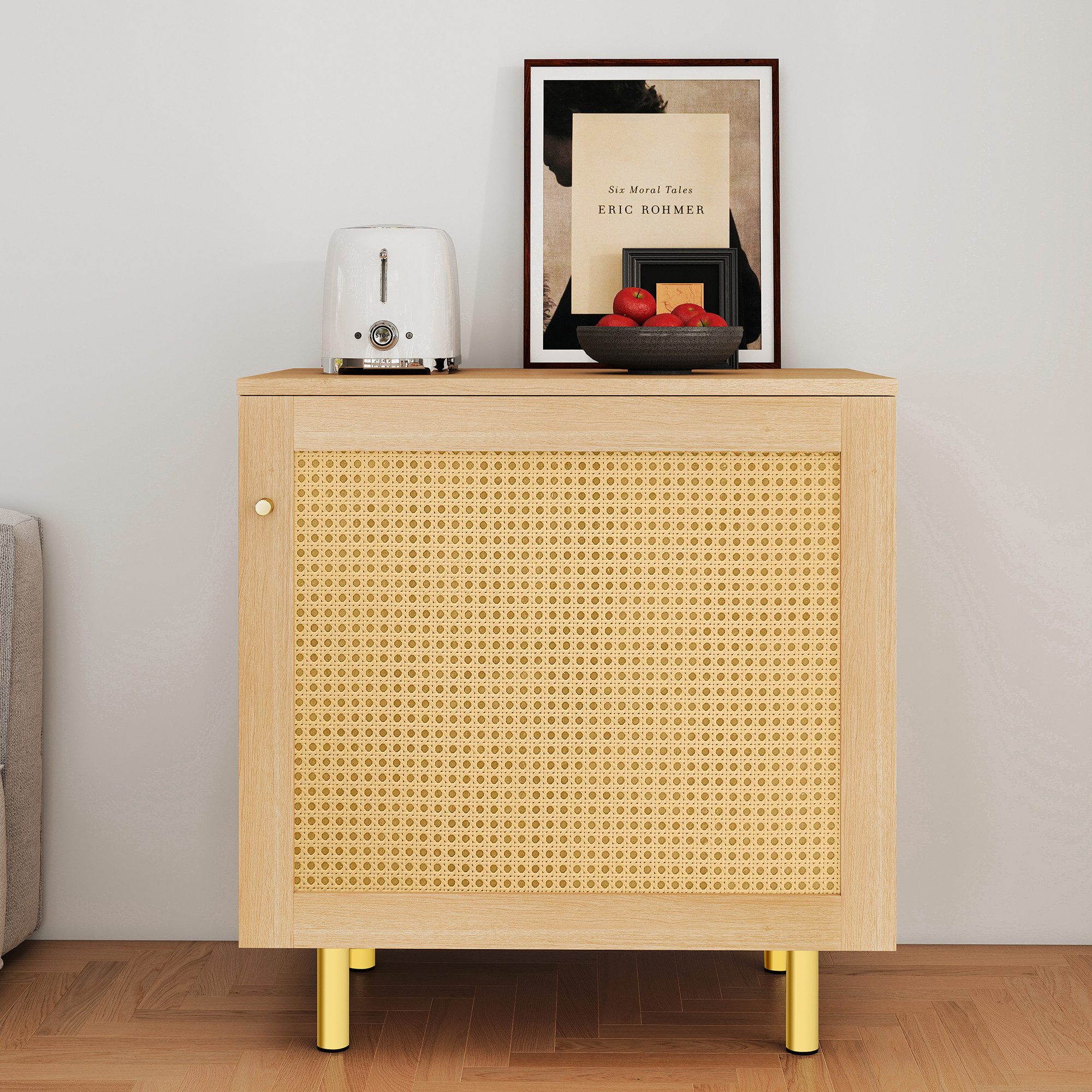 REDOM Sideboard Ein Türiger Aufbewahrungsschrank aus Korbgeflecht –Rustikales Anrichte (Küchenschrank, H63/B60/T40 cm)