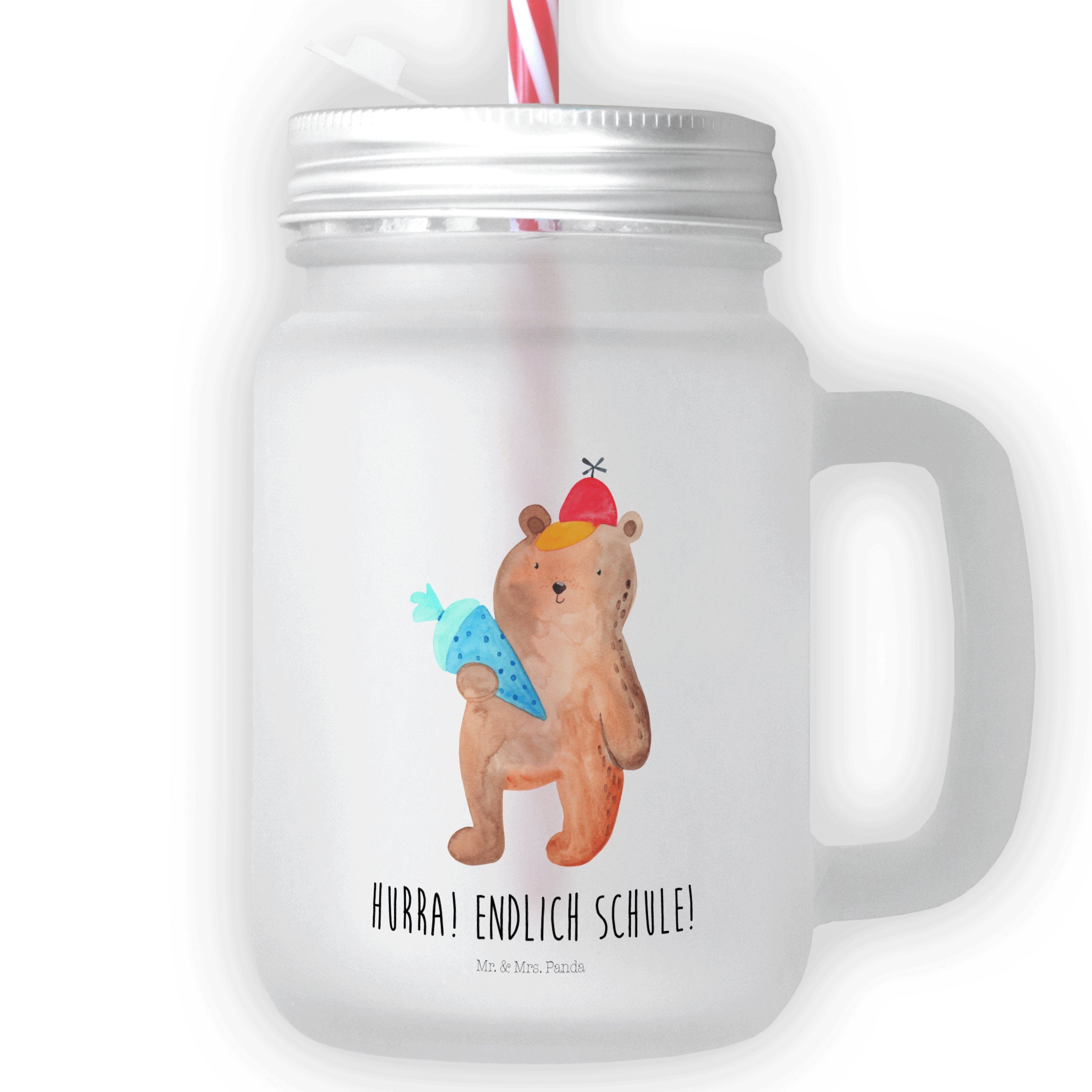 Mr. & Mrs. Panda Premium Bär Glas Schultüte - Glas Teddy, Gesche, Geschenk, Transparent Einschulung - mit
