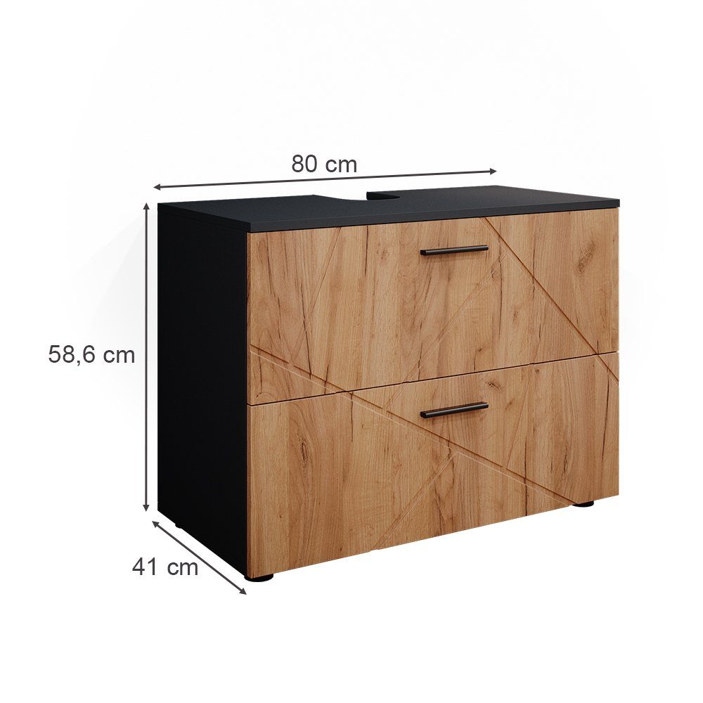 Vicco Waschbeckenunterschrank Irma, Anthrazit/Eiche, 80 x 59 cm (1-St)
