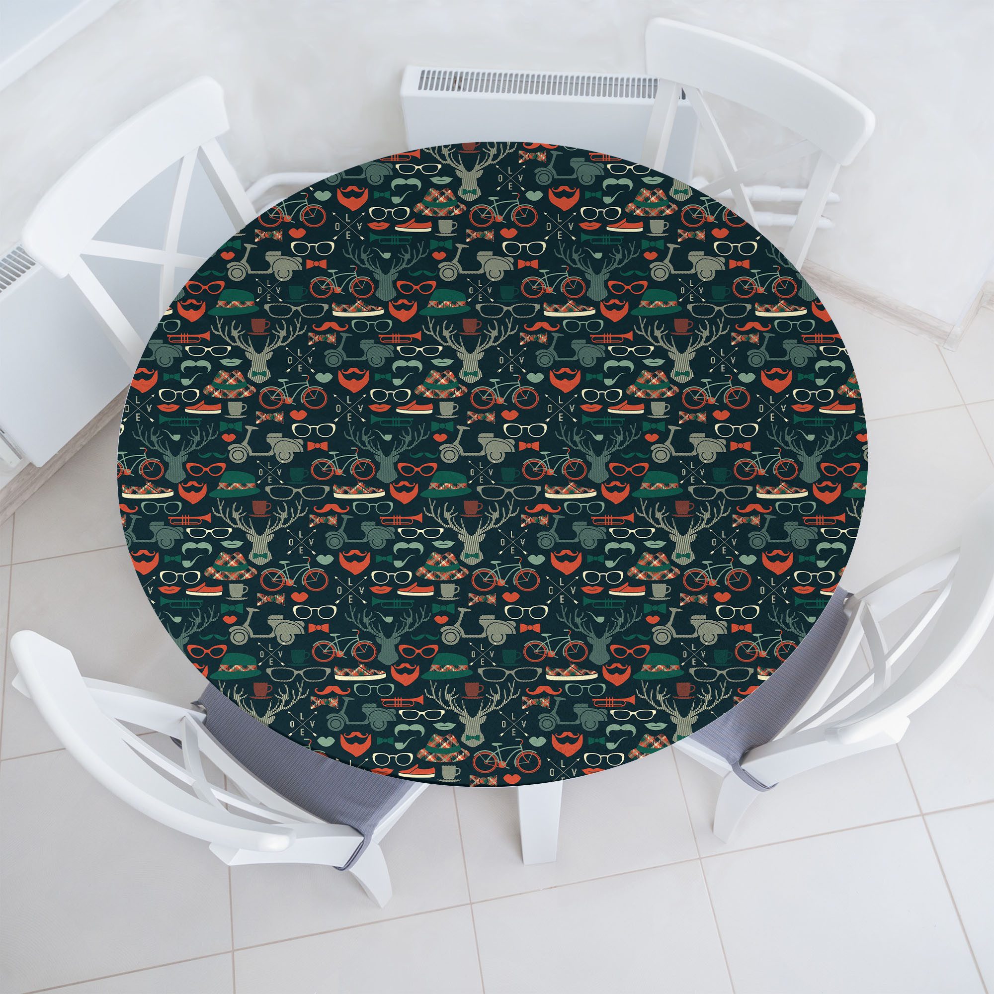 Abakuhaus Tischdecke Rundum-elastische Stofftischdecke, Hipster Artikel Caribou Schnurrbart