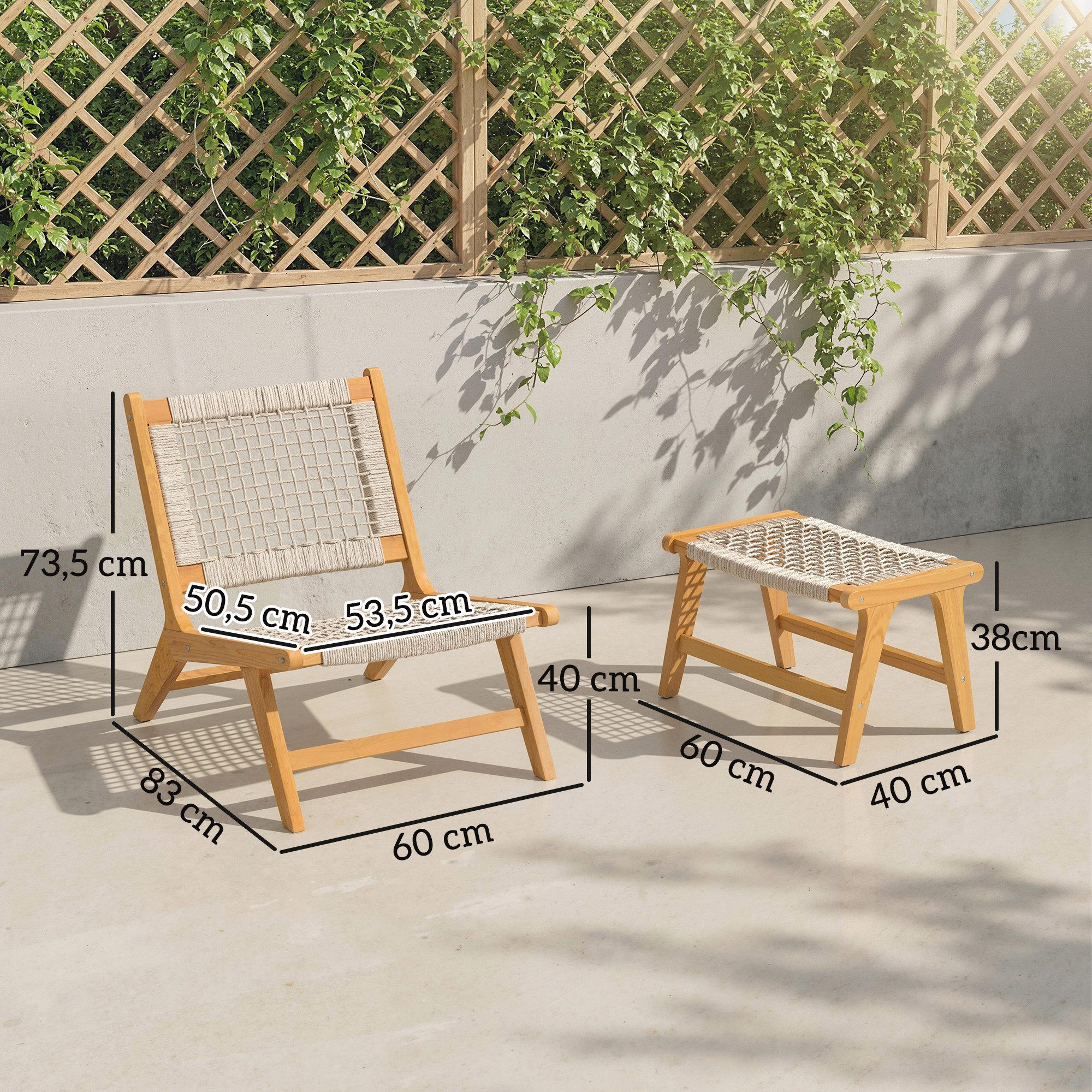 Outsunny Sitzgruppe mit Hocker, Rattan-Sitz, Boho-Stil, verstellbare Füße, (Lounge Set, 2-tlg., Outdoor Loungesessel), für Garten Balkon Beige