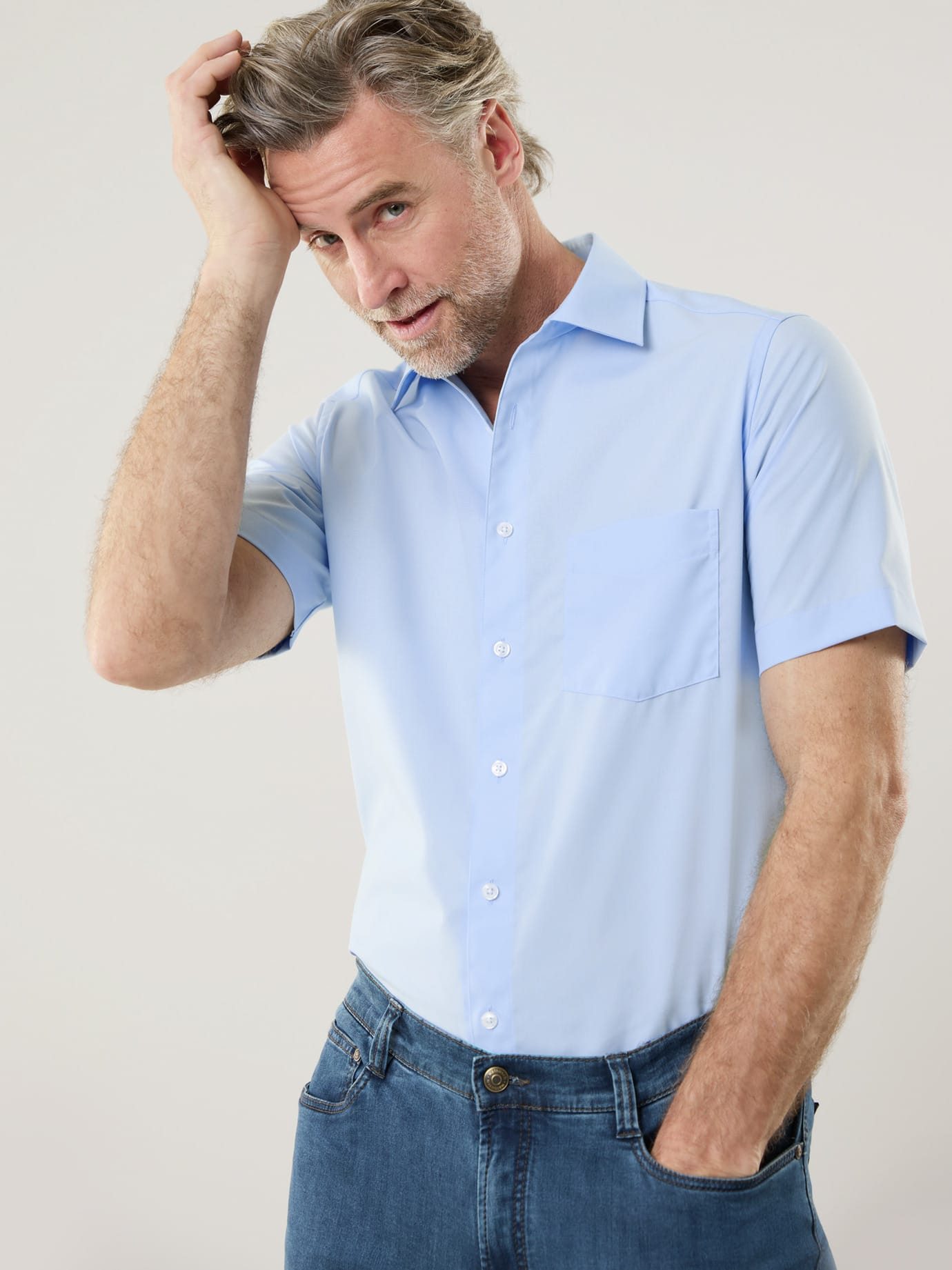 Walbusch Businesshemd Herren Bügelfreies Hemd mit Relax-Kragen Comfort fit Kurzarm kariert, 100% Baumwolle, Extraglatt & pflegeleicht