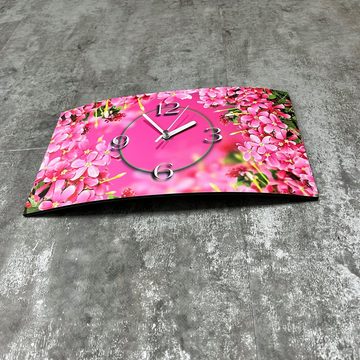 dixtime Wanduhr pinke Blumen Designer Wanduhr modernes Wanduhren Design leise kein (Einzigartige 3D-Optik aus 4mm Alu-Dibond)