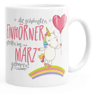 MoonWorks Tasse Geschenk-Tasse die schönsten Einhörner werden im März geboren MoonWorks® Geburtstags-Tasse einfarbig, Keramik