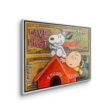 DOTCOMCANVAS® Leinwandbild Flying Peanuts, Leinwandbild Snoopy Charlie Brown Comic Cartoon live fast die young