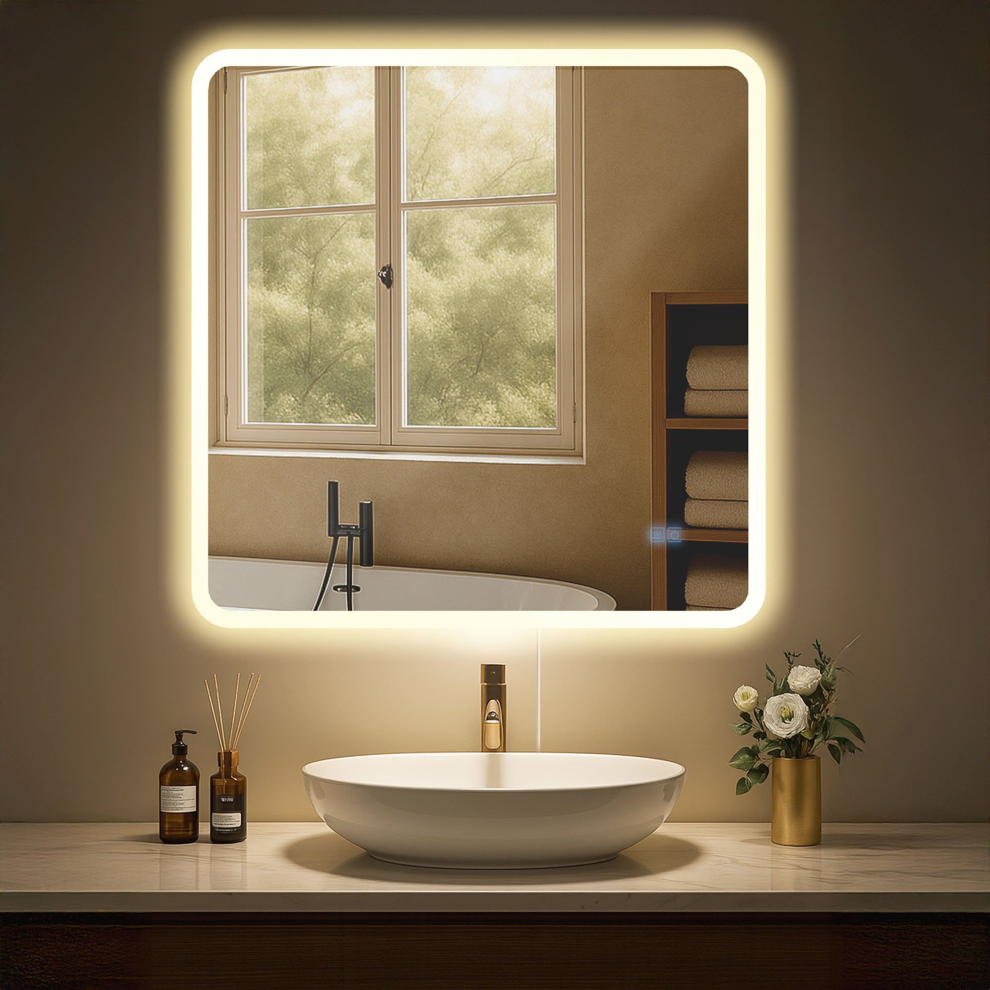 CLP Wandspiegel Jericho (1er), Anti-Beschlag, LED-Licht, dimmbar, 3 Modi, IP44