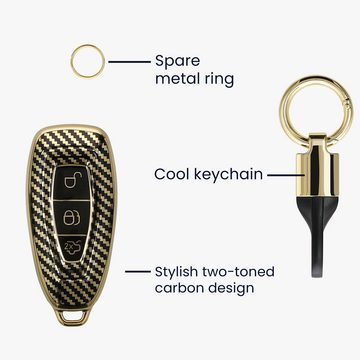 kwmobile Schlüsseltasche Hülle für Ford 3-Tasten Autoschlüssel Keyless Go (1-tlg), Schlüsselhülle mit Key Ring Anhänger - Cover Gold Schwarz