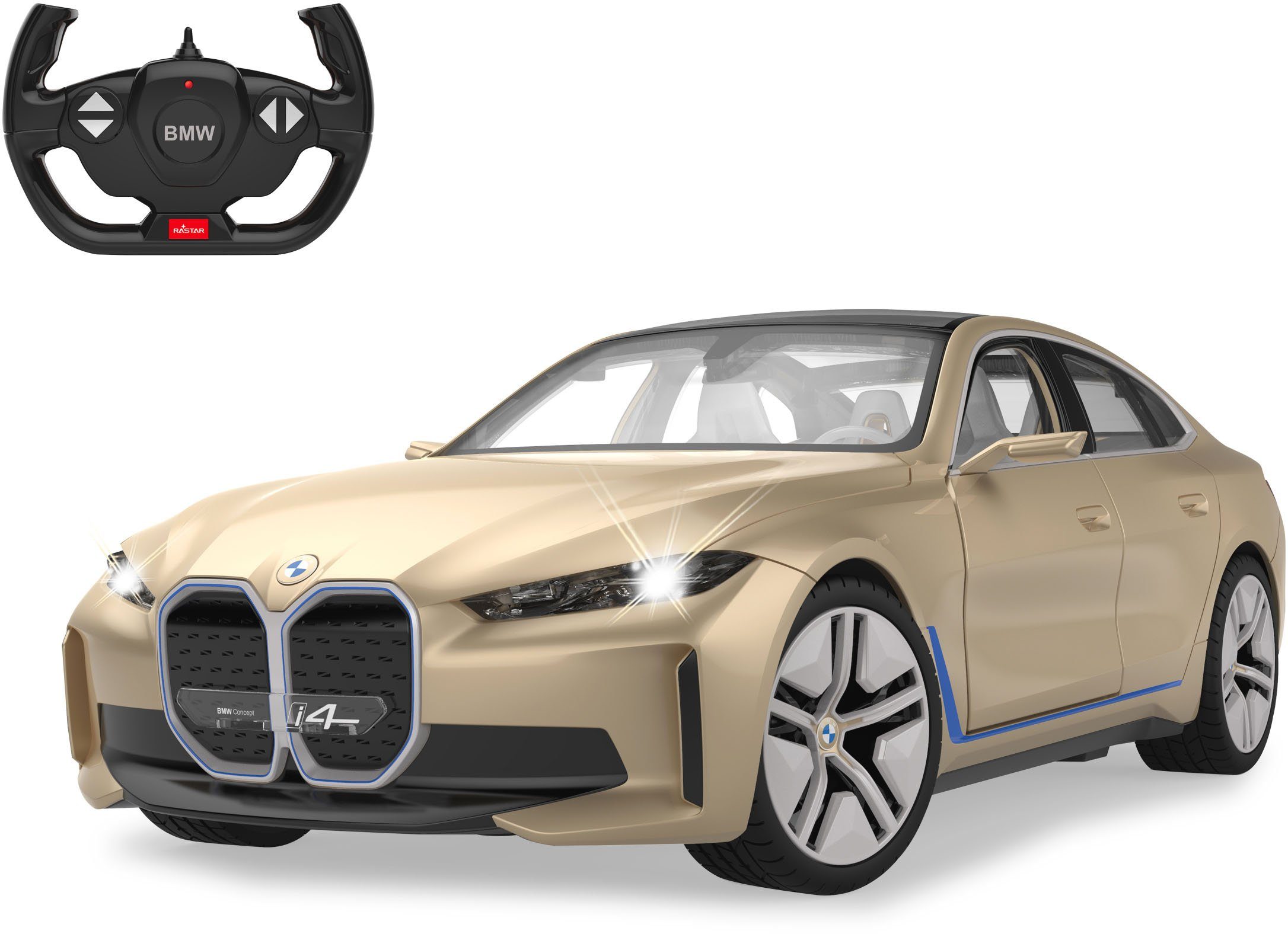 Jamara RC-Auto BMW i4 Concept 1:14, goldfarben, 2,4 GHz, mit LED-Licht und Innenbeleuchtung; offiziell lizenziert