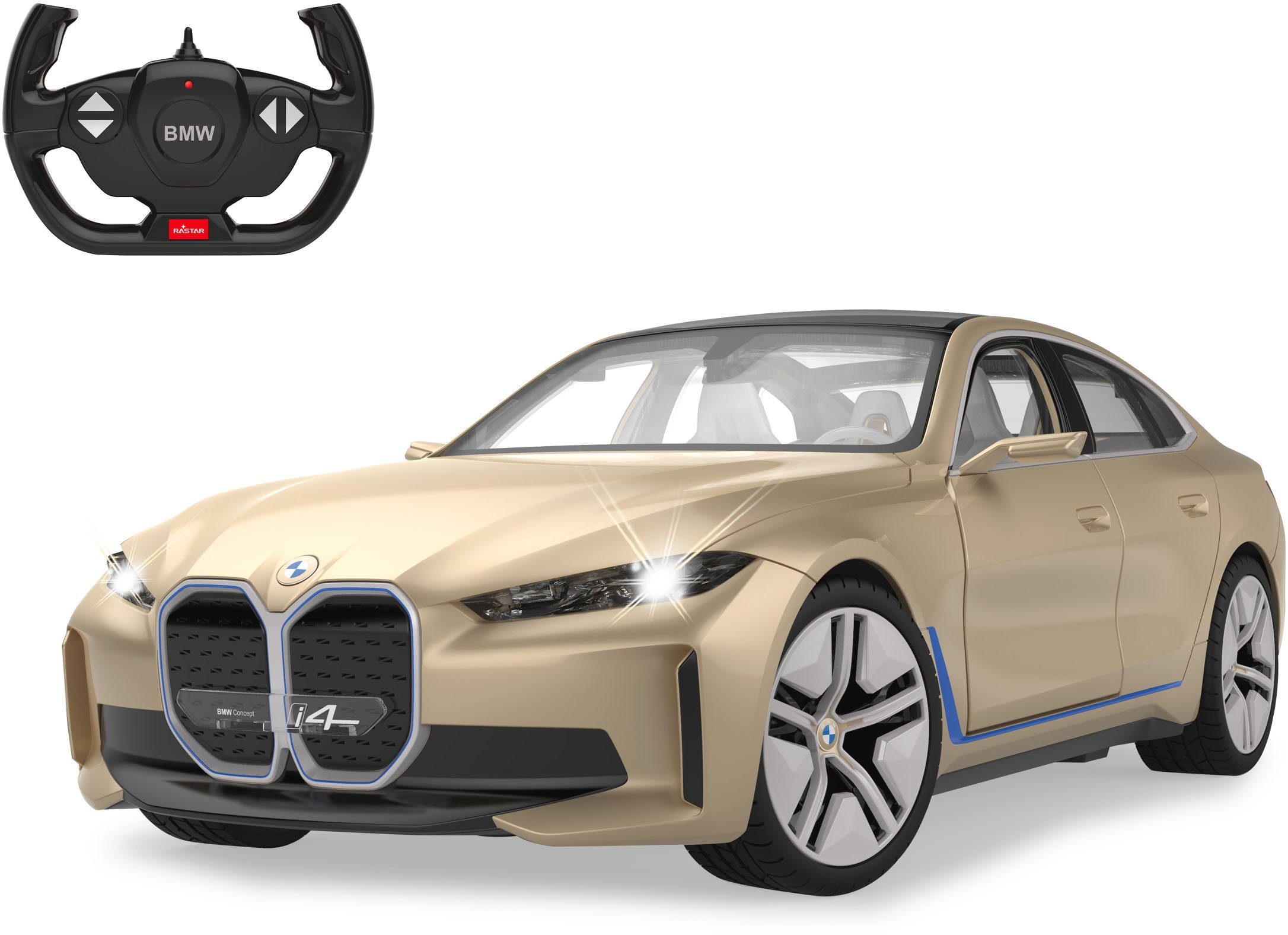 Jamara RC-Auto BMW i4 Concept 1:14, goldfarben, 2,4 GHz, mit LED-Licht und Innenbeleuchtung, offiziell lizenziert