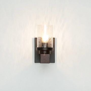 Licht-Erlebnisse Wandleuchte CREAG, ohne Leuchtmittel, Wandlampe Holz Metall Glas Vintage Design Schwarz Braun E27 Flur