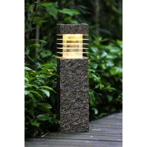 Arnusa LED Solarleuchte Sockelleuchte in Steinoptik 43,5 x 12 cm Gartenlampe Wegeleuchte, Tageslichtsensor, LED fest integriert, warmweiß, Mit Erdspieß oder Sockelmontage