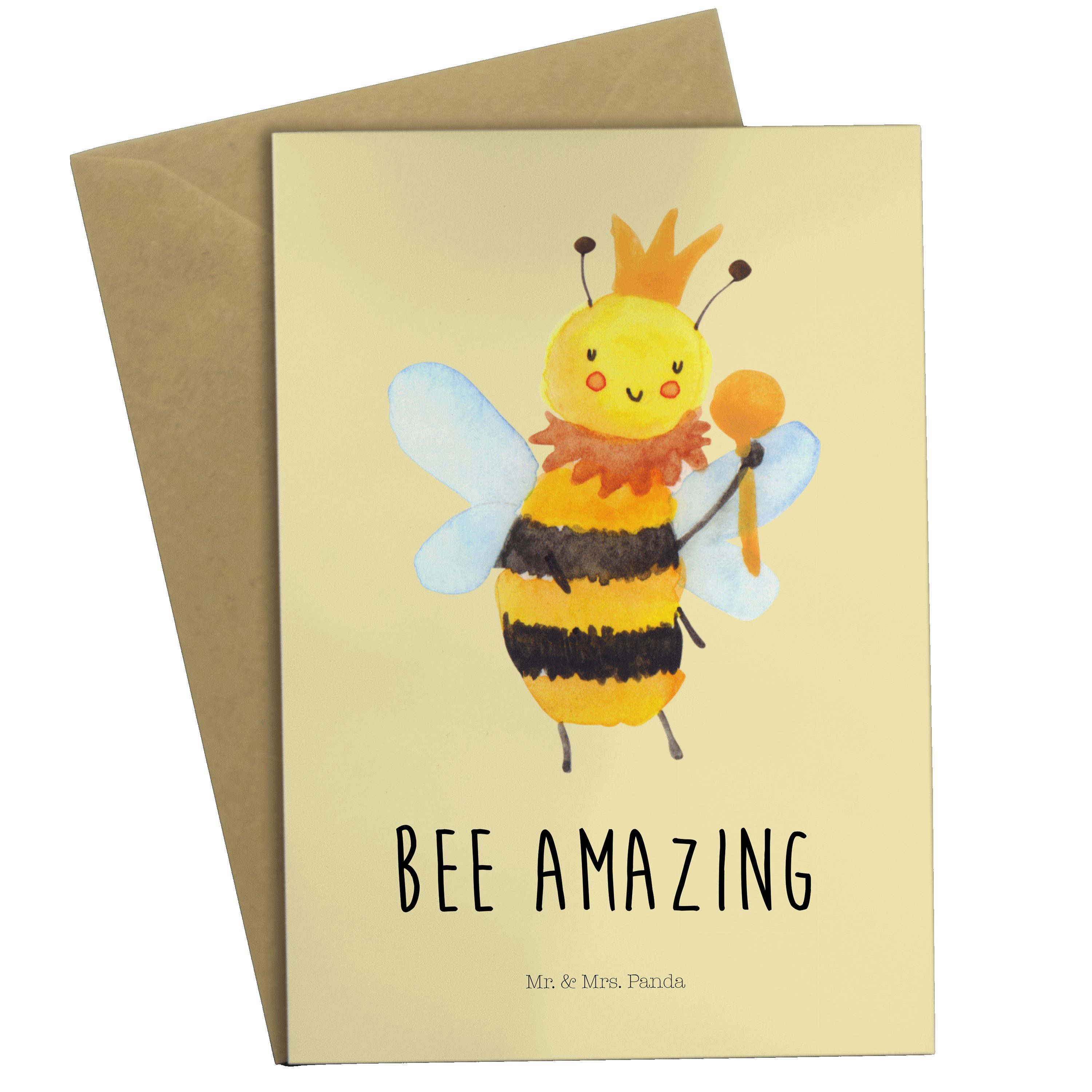 Mr. & Mrs. Panda Grußkarte Biene König - Gelb Pastell - Geschenk, Karte, Einladungskarte, Hummel | Grußkarten