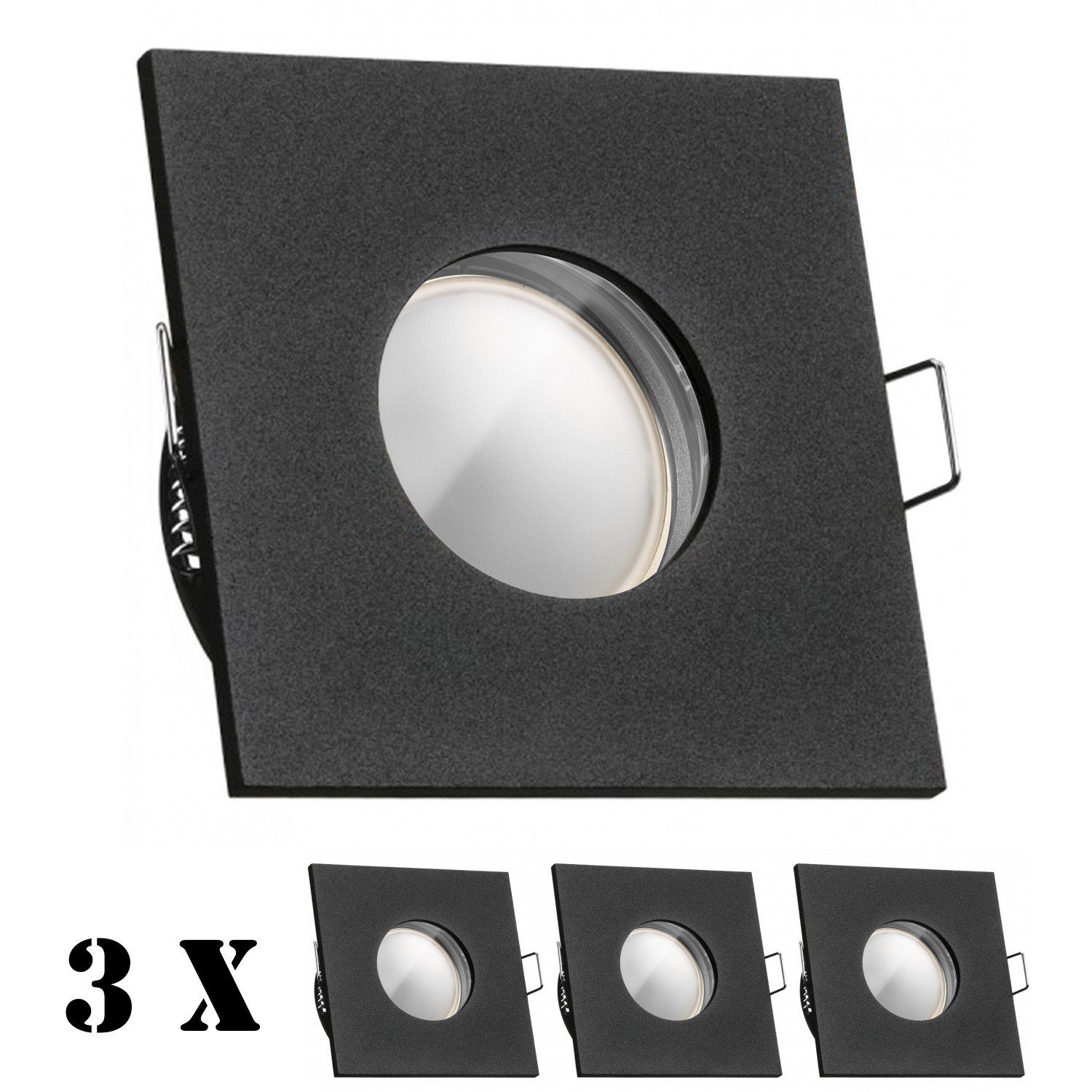 LEDANDO LED Einbaustrahler 3er IP65 LED Einbaustrahler Set extra flach in schwarz mit 5W Leuchtmi