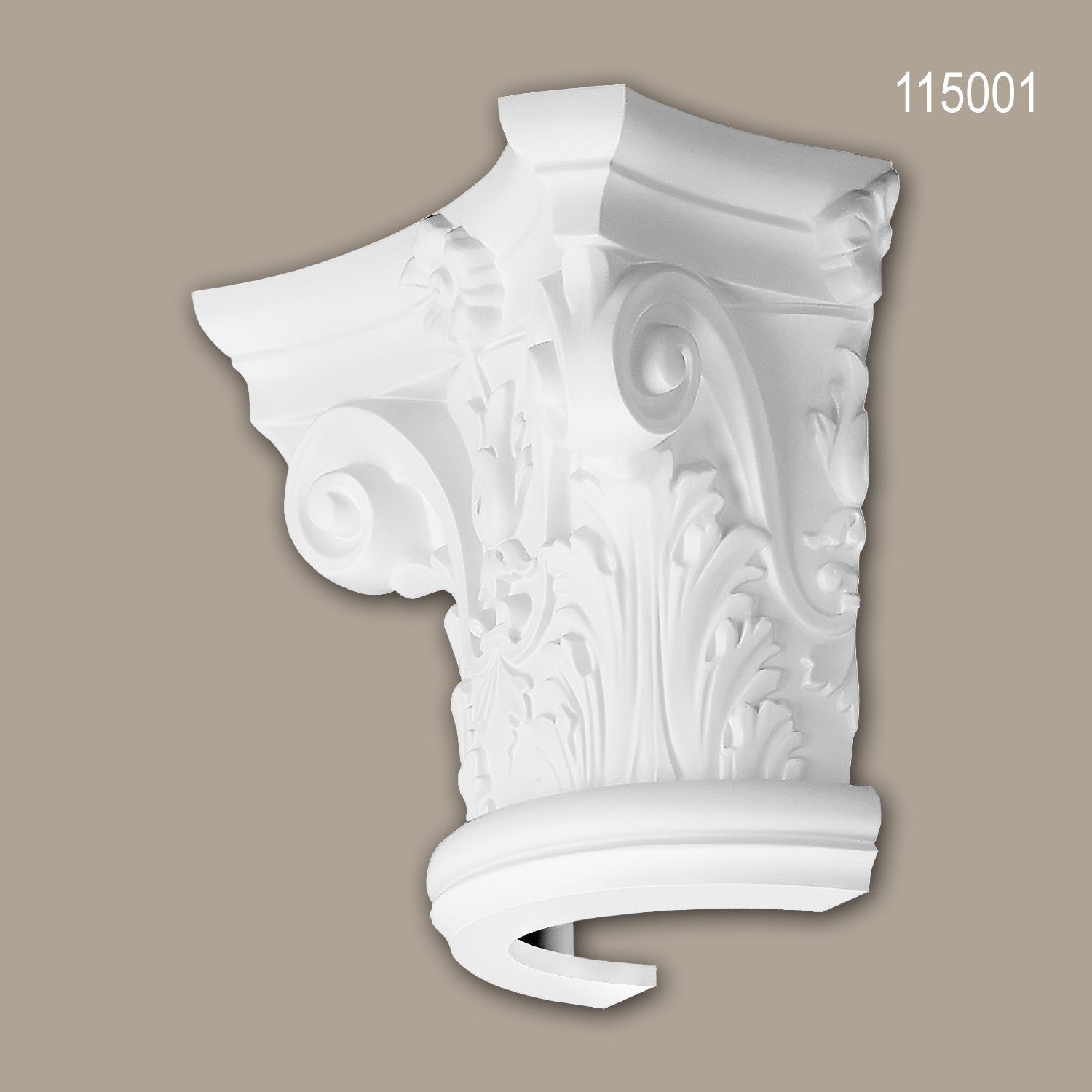 Profhome Wanddekoobjekt 115001 Halbsäulen Kapitell Säule Zierelement Stuckdekor (Halbsäulen Kapitell, 1 St., Säule, Zierelement, Stucksäule, Dekosäule), weiß, vorgrundiert, Stil: Korinthisch
