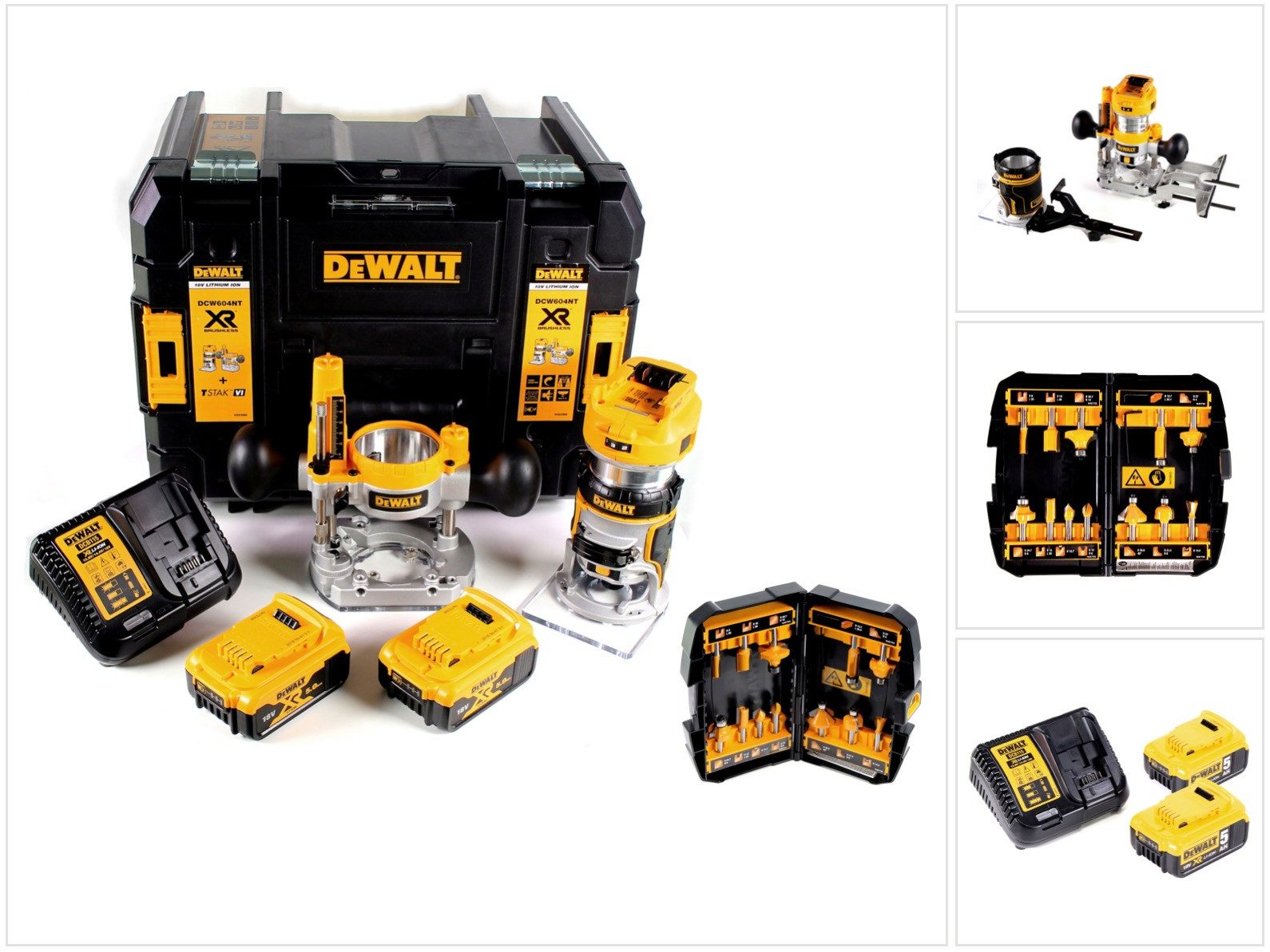 DeWalt Akku-Multifunktionsfräse DCW 604 P2 Akku Kombifräse 18V 55mm + 2x Akkus 5,0 Ah + 1x Schnellade