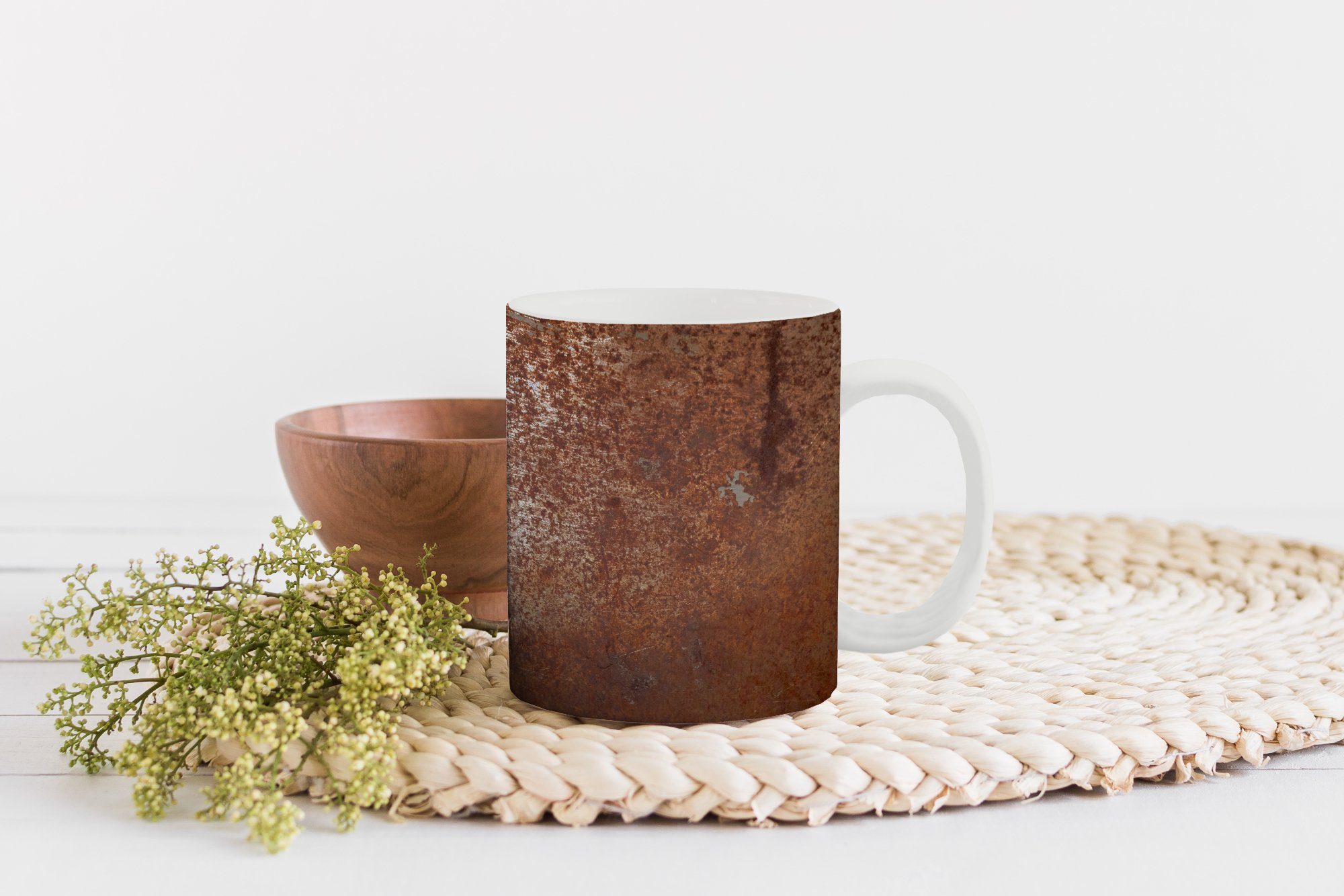 Keramik, Geschenk - Bronze - Struktur, Stahl Tasse Kaffeetassen, Teetasse, Rost MuchoWow Becher, - Teetasse,