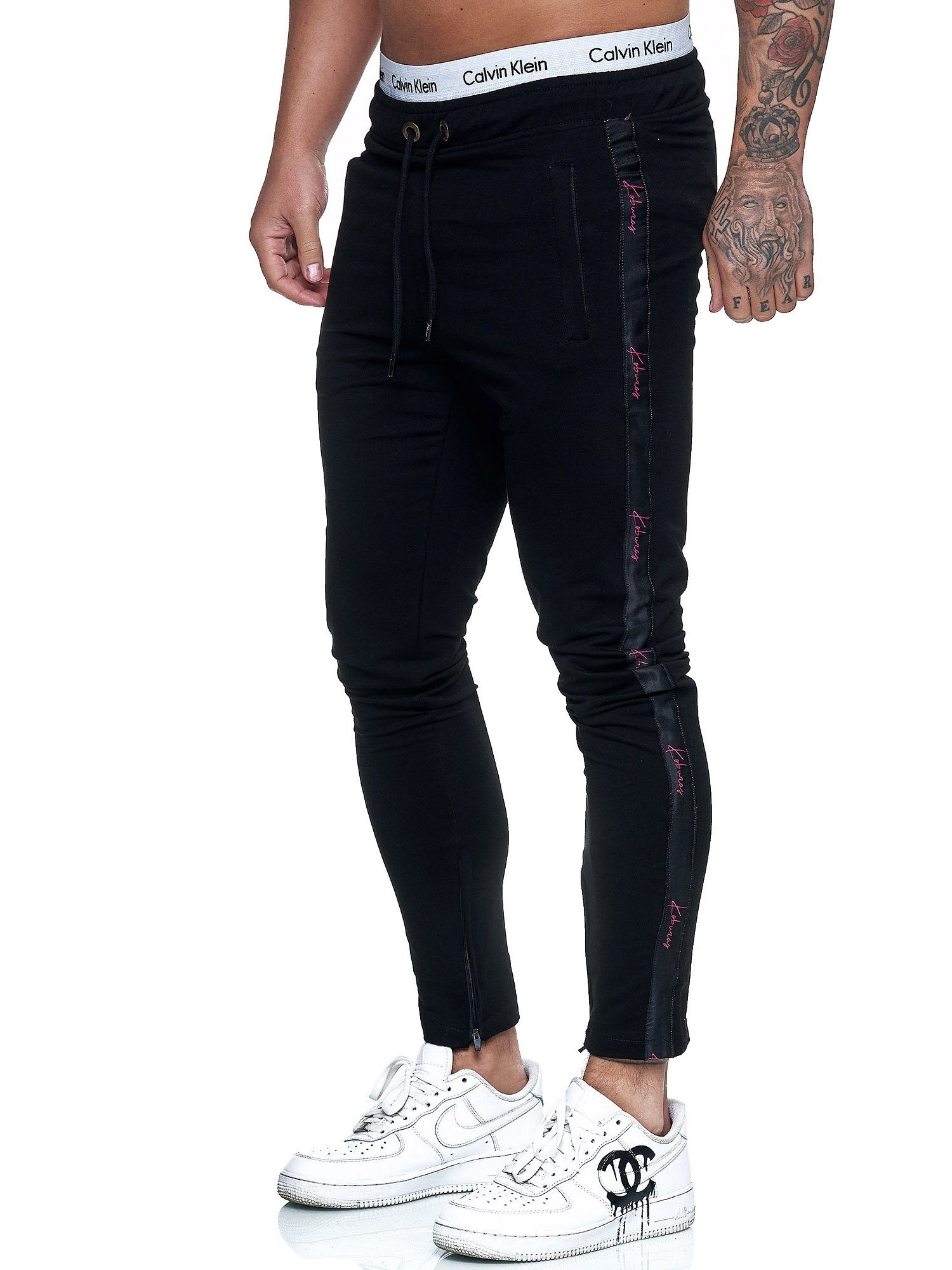 Koburas Jogginghose KO-13105-JG (Sporthose Trainingshose Sweatpants, 1-tlg) Fitness Freizeit Casual Schwarz Pink